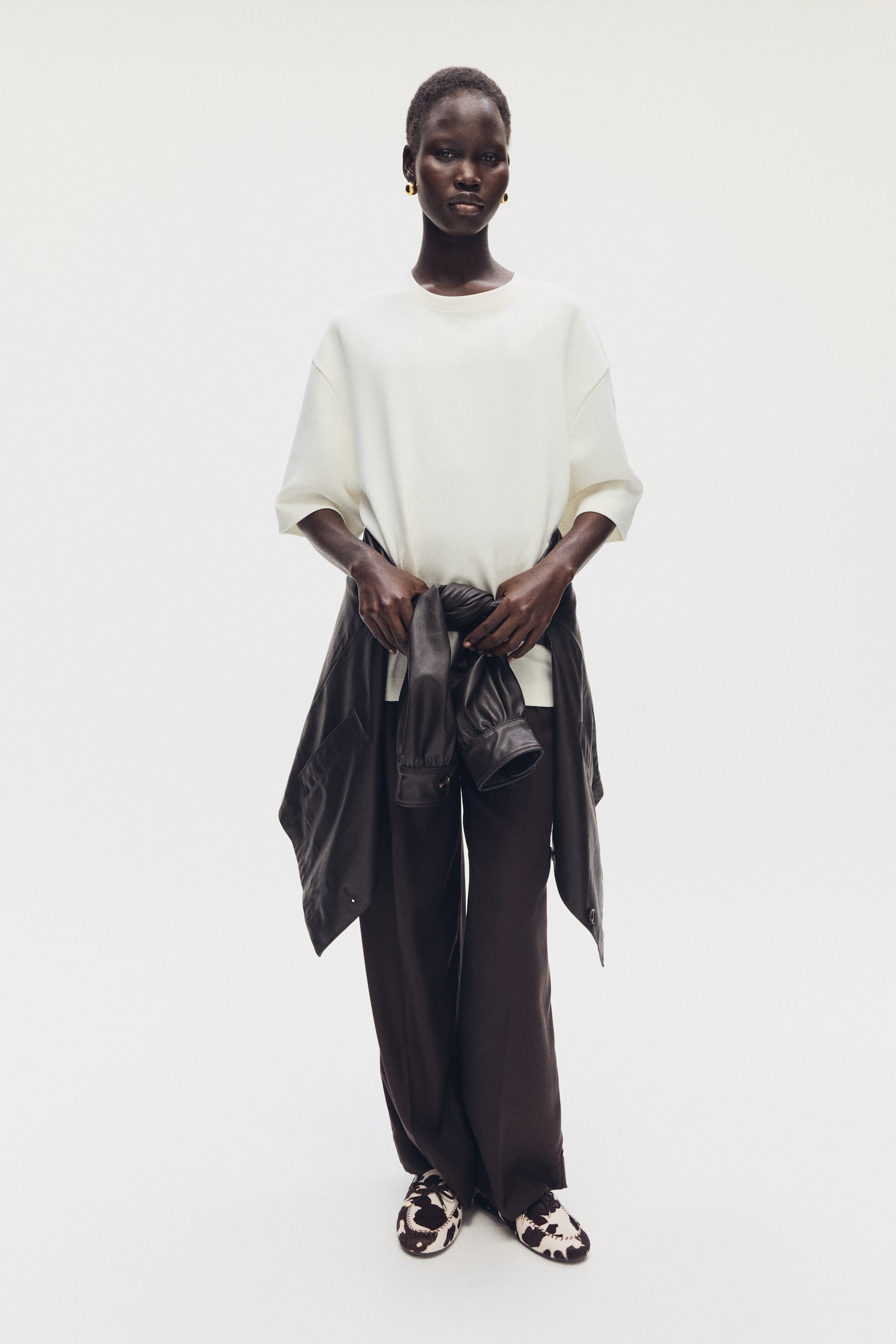 Leather deck shoes - White/Cowhide print/Dark beige/Navy blue/Brown/Dark beige - 3