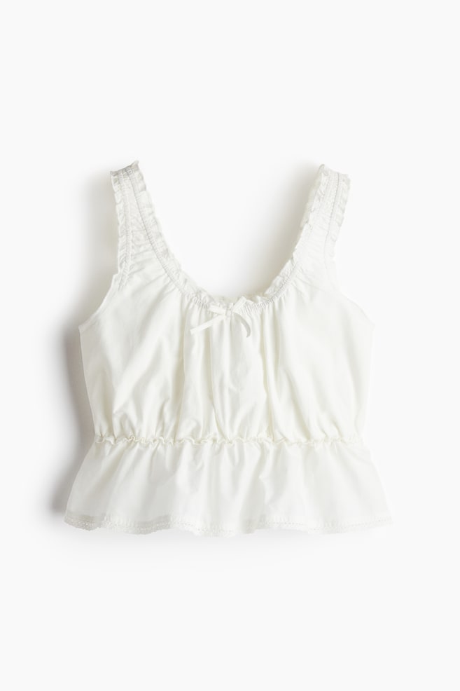 Top fruncido con peplum - Blanco/Blanco/Floreado - 1