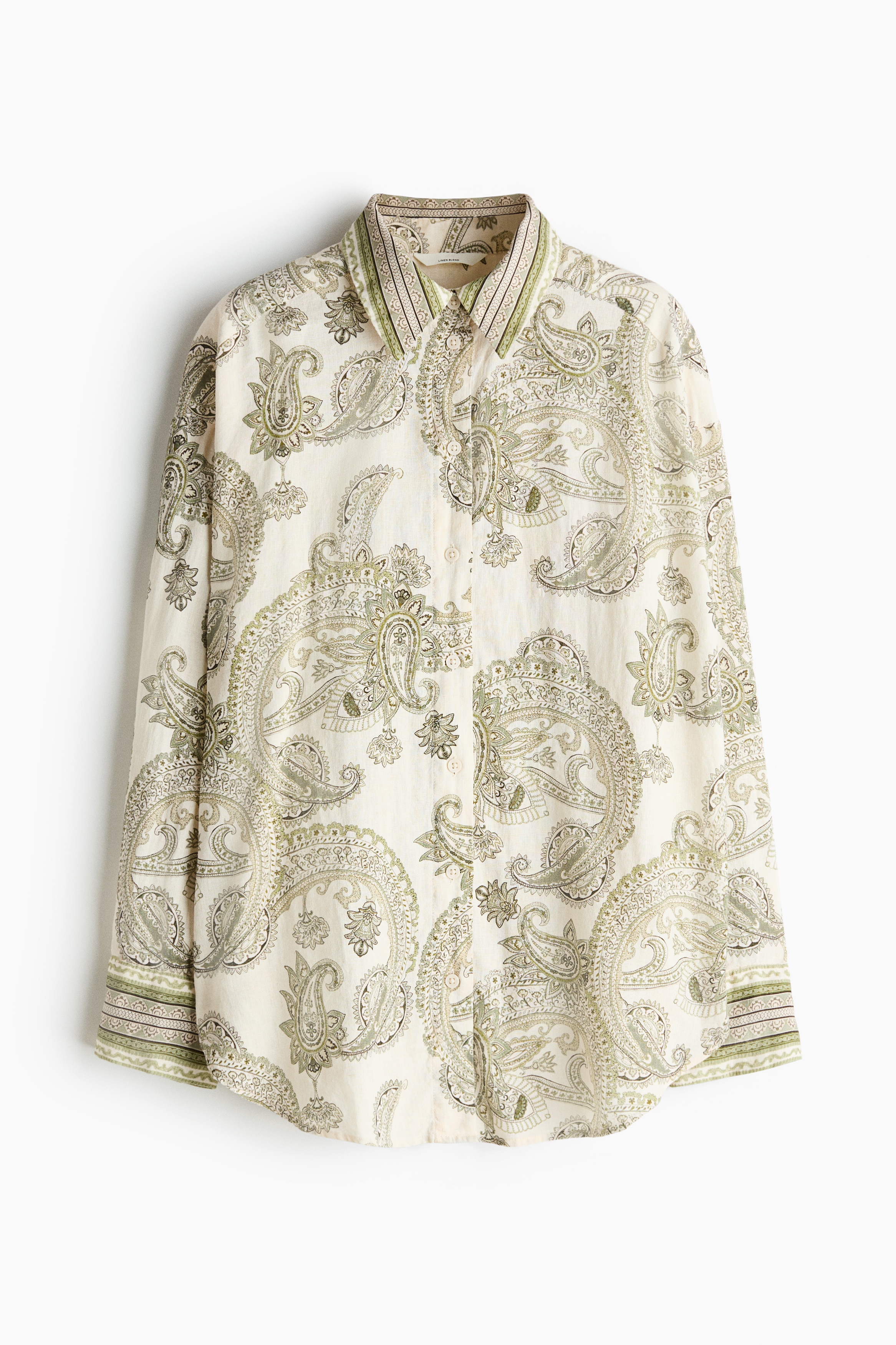 Oversized Linen-Blend Shirt - Light beige/paisley/Dark red/striped