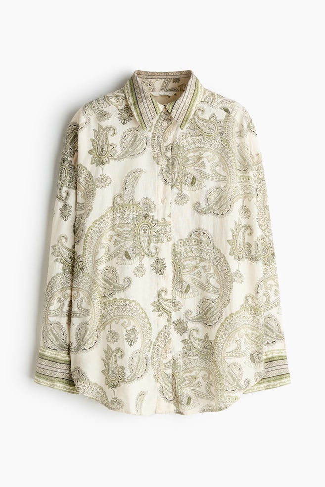 Camisa oversize en mezcla de lino - Beige claro/Estampado paisley - 1