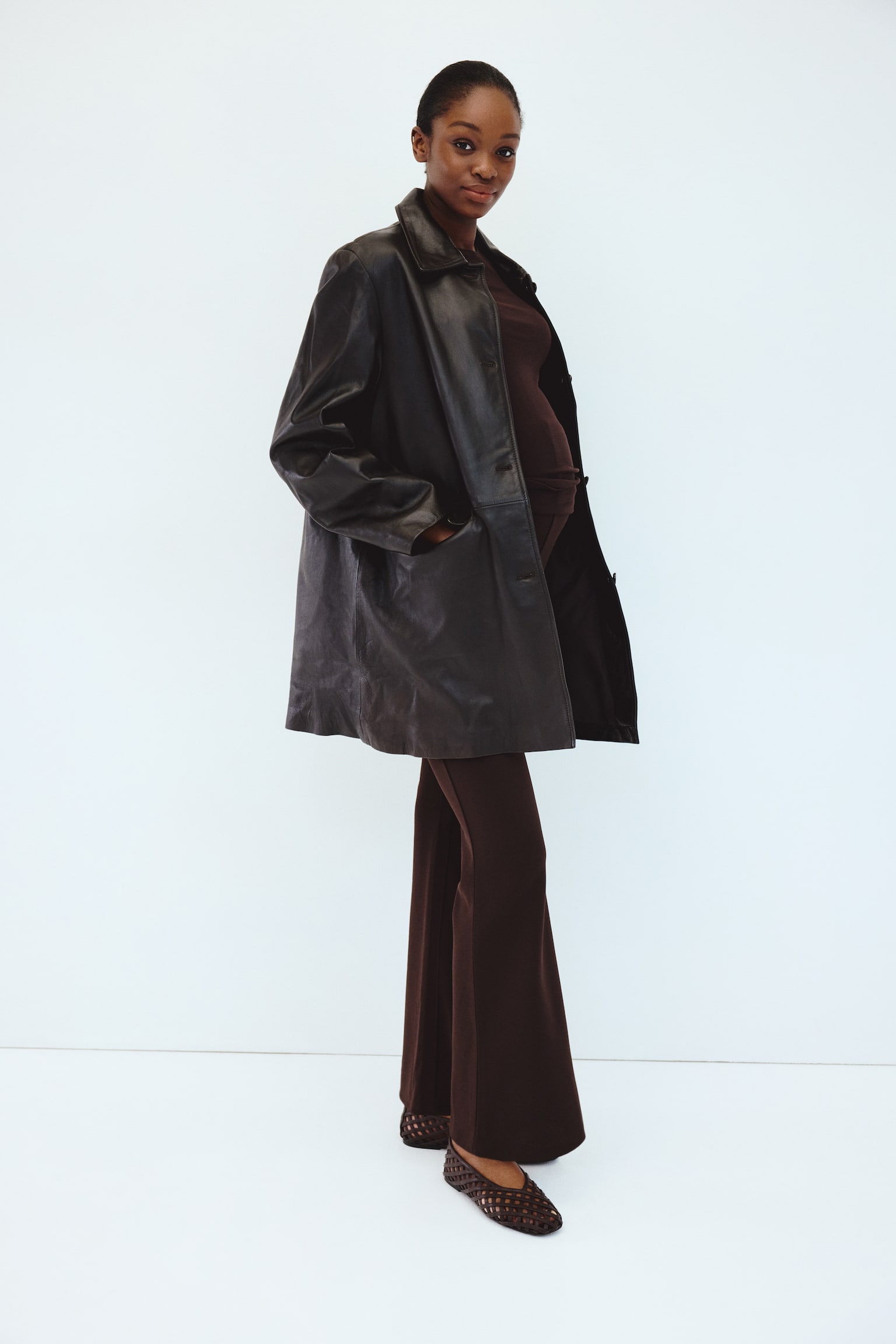 MAMA Flared legging van Punta di Roma-tricot - Donkerbruin/Zwart - 3