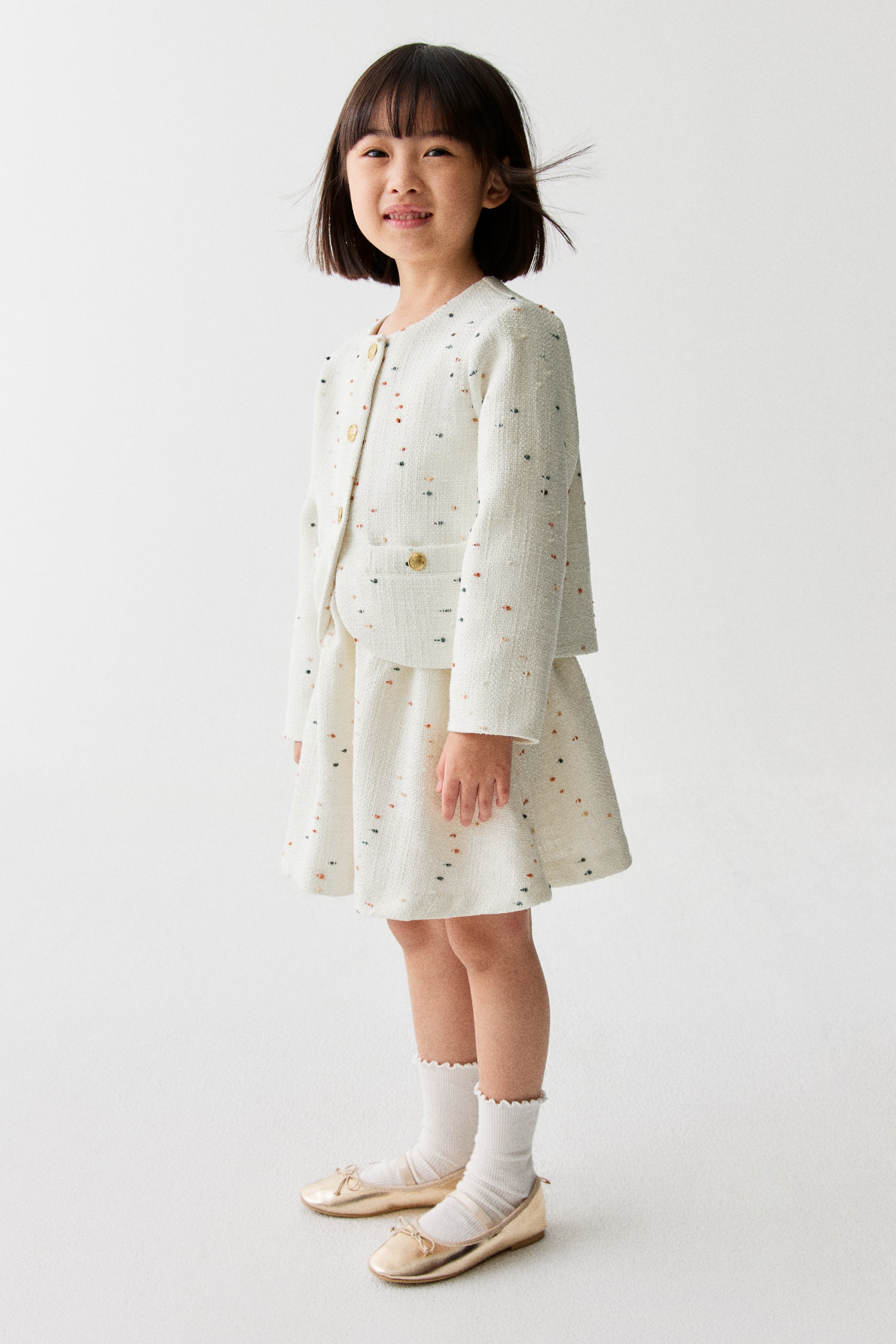 Xem ảnh lớn hơn: Áo khoác vải bouclé - Màu trắng/Chấm bi - Kids | H&M VN 2