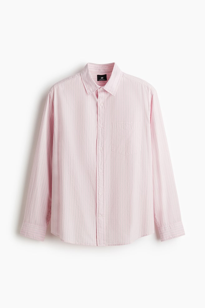 Relaxed Fit Cotton Shirt - Light pink/Stripe - 1