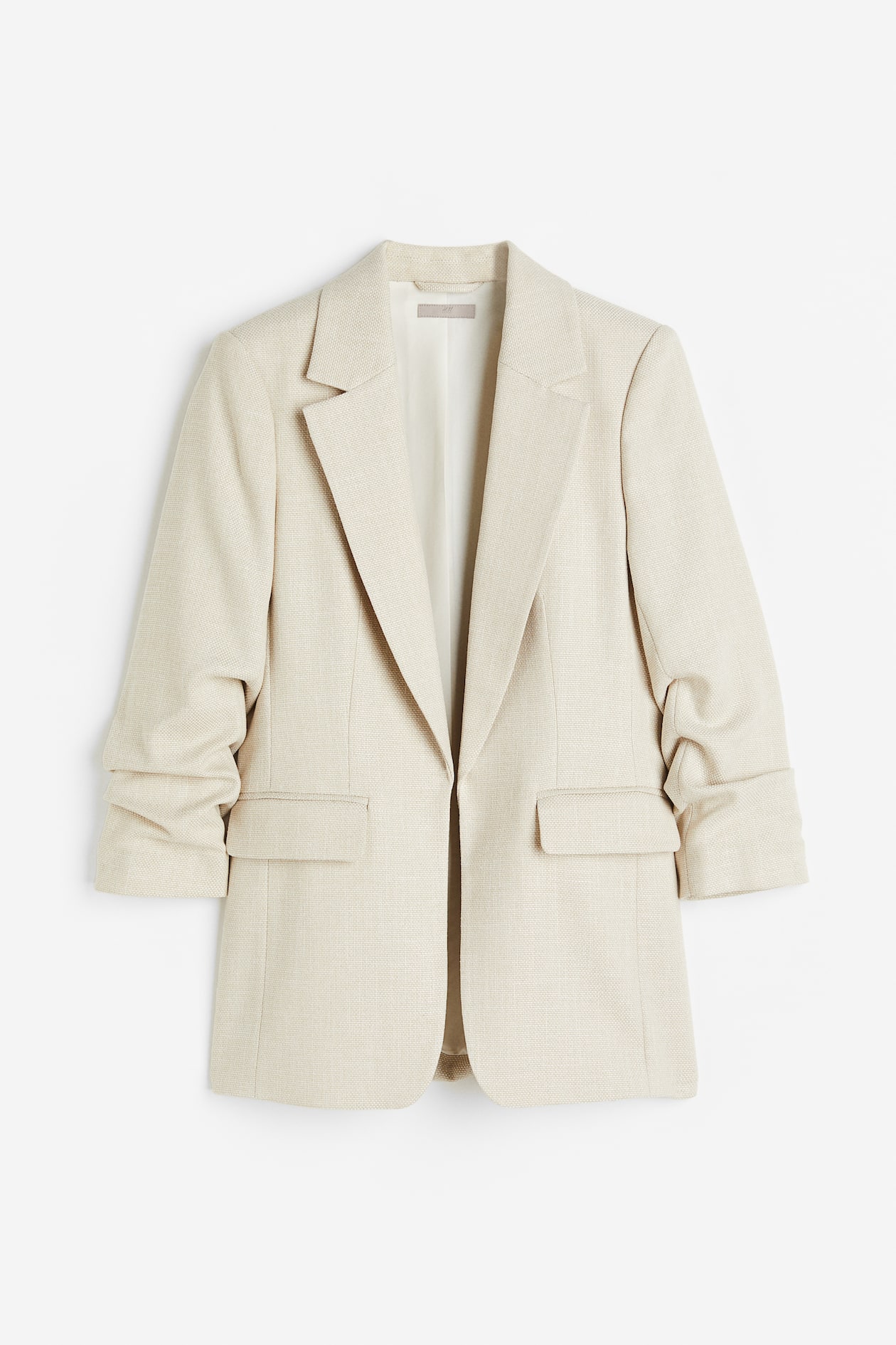 Gathered-sleeve blazer - 3/4 sleeve - Regular length - Light beige ...