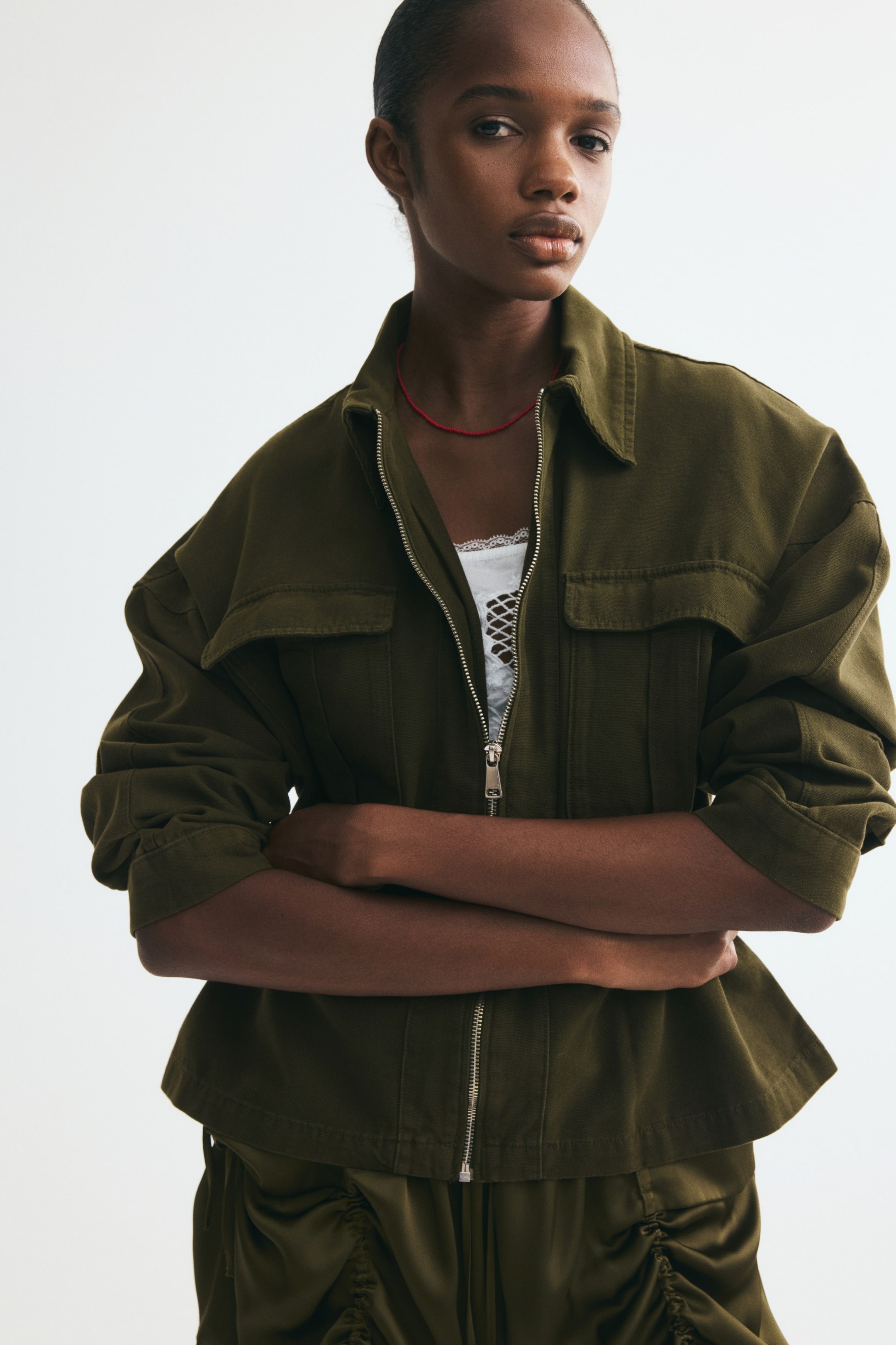 View larger image: Drawstring-detail utility jacket - Khaki green - Ladies | H&M IN 1