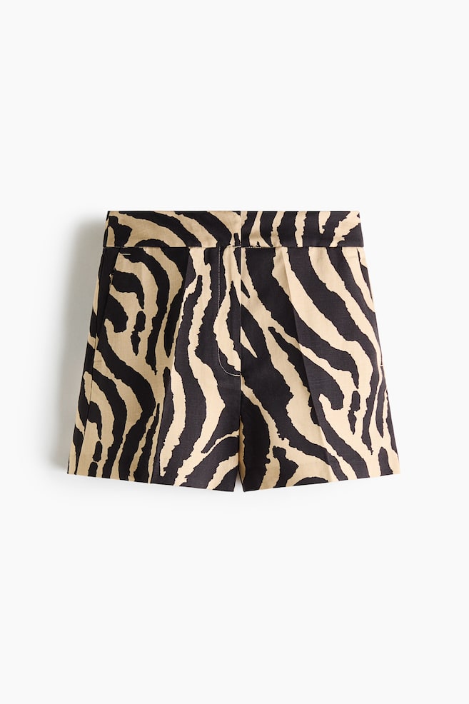 Tailored linen-blend shorts - Black/Zebra print/Green - 1