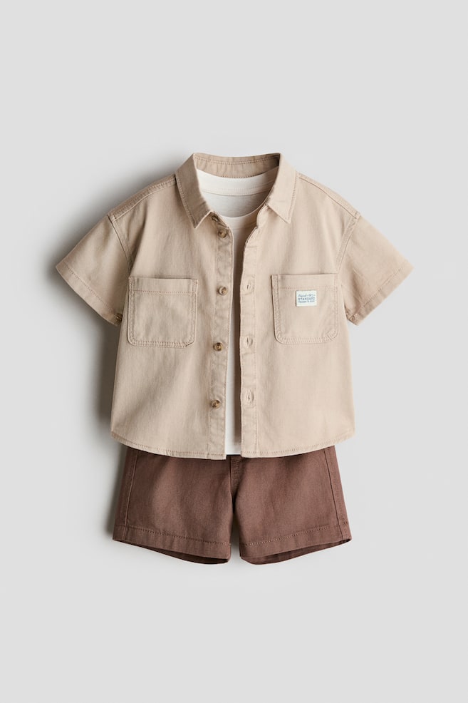 3-piece cotton set - Beige/Brown/Dark green - 1