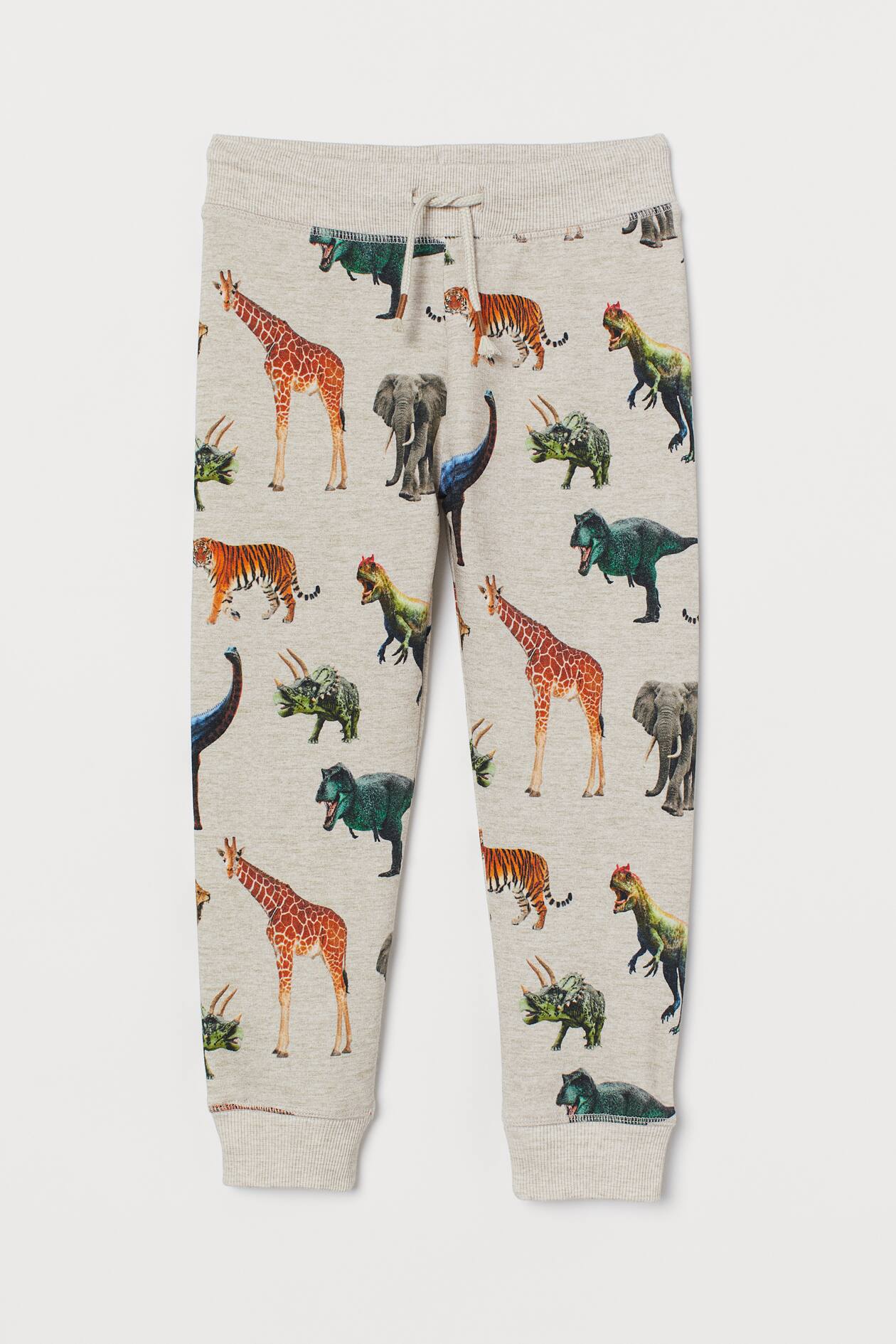 Patterned Joggers - Long - Light beige/wild animals - Kids | H&M US