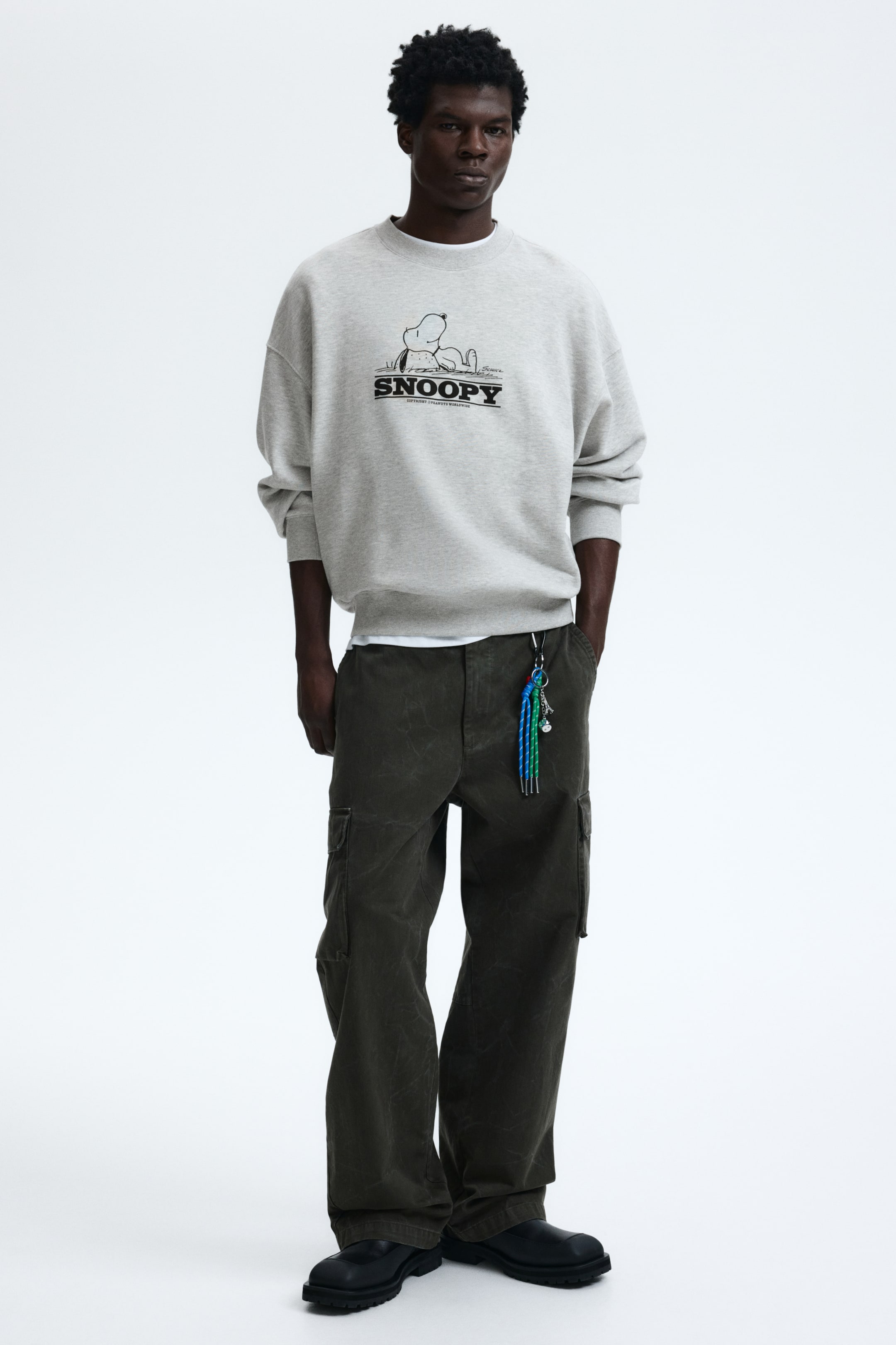 View larger image: Oversized Fit Printed sweatshirt - Grey marl/Snoopy - Men | H&M IN 1