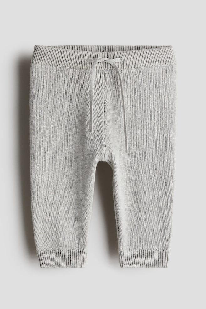 Fine-Knit Cotton Joggers - Light gray melange - 1