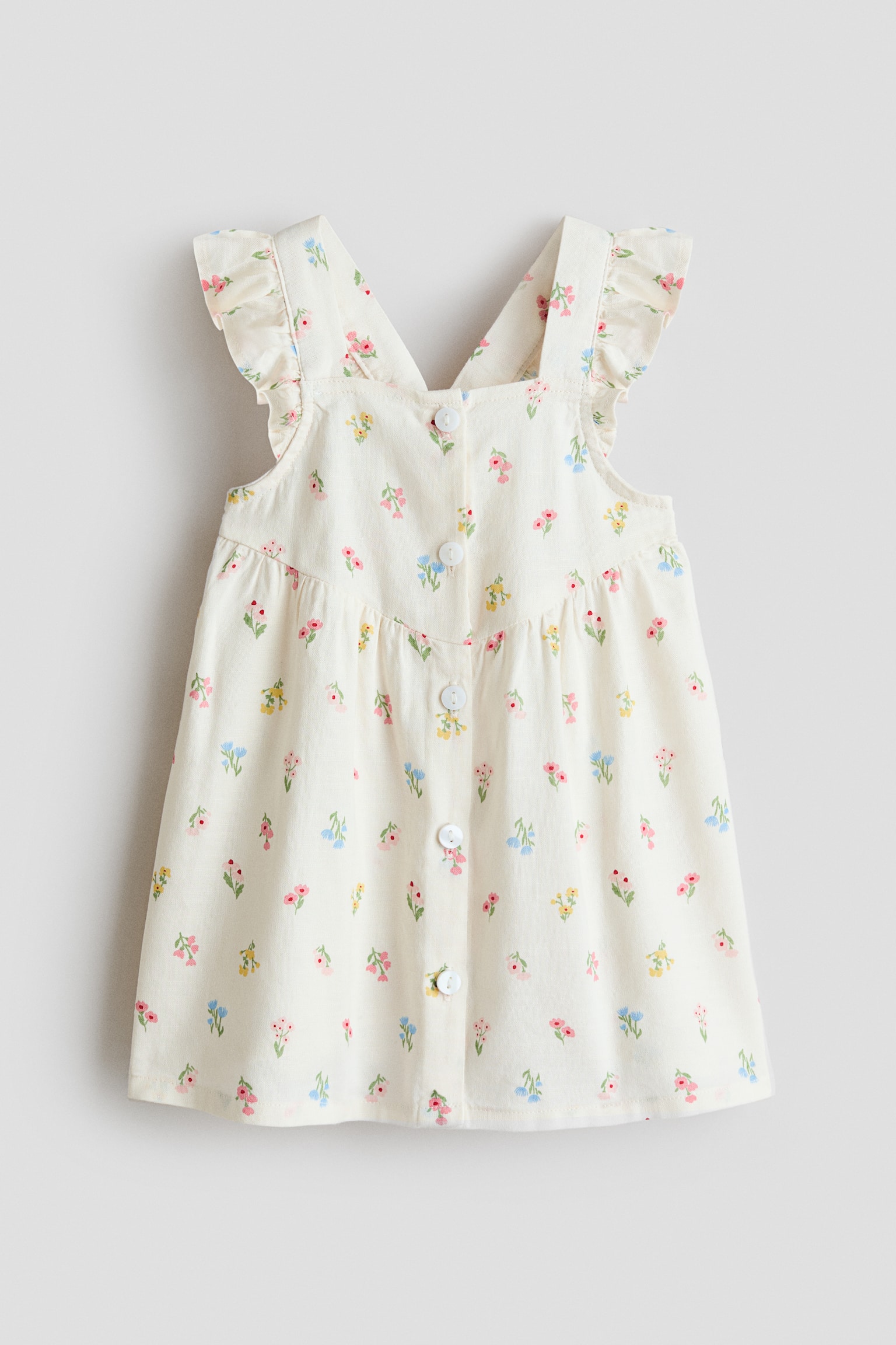 Váy cotton viền nhún bèo - Màu kem/Hoa/Màu hồng quả mâm xôi/Kẻ ca rô