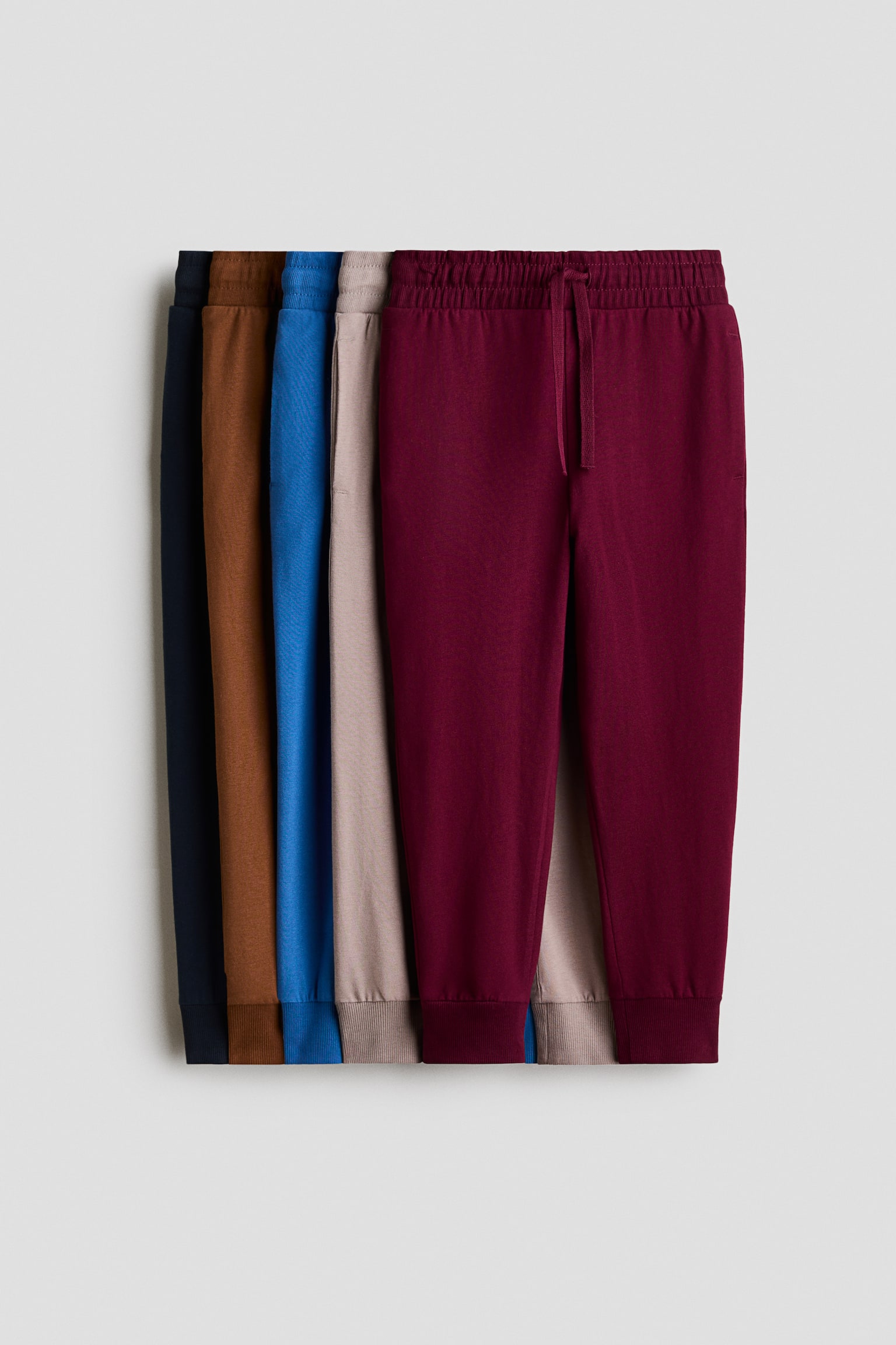 5-pack cotton joggers - Dark red/Navy blue/Blue/Grey/Black - 1