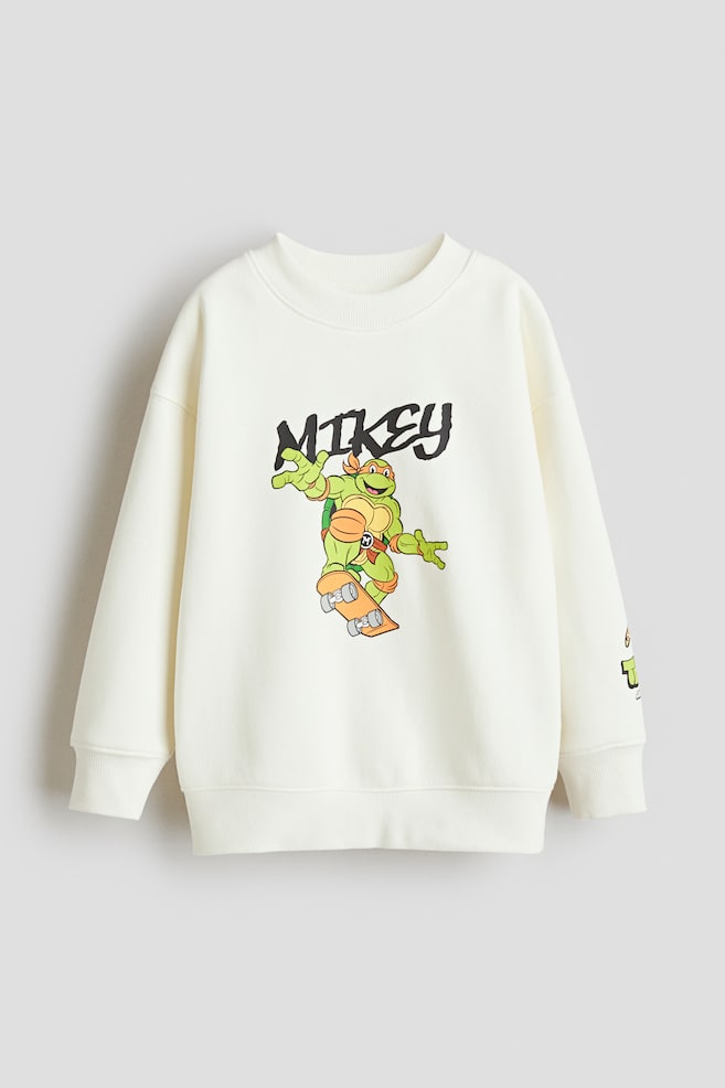 Printed Sweatshirt - Cream/TMNT/Beige/Jurassic World/White/Minecraft/Light green/Minecraft/Dark gray/Jurassic World/Cream/Cars/Black/Minecraft/White/Marvel Comics/Blue/Mickey Mouse/White/DC Comics - 1