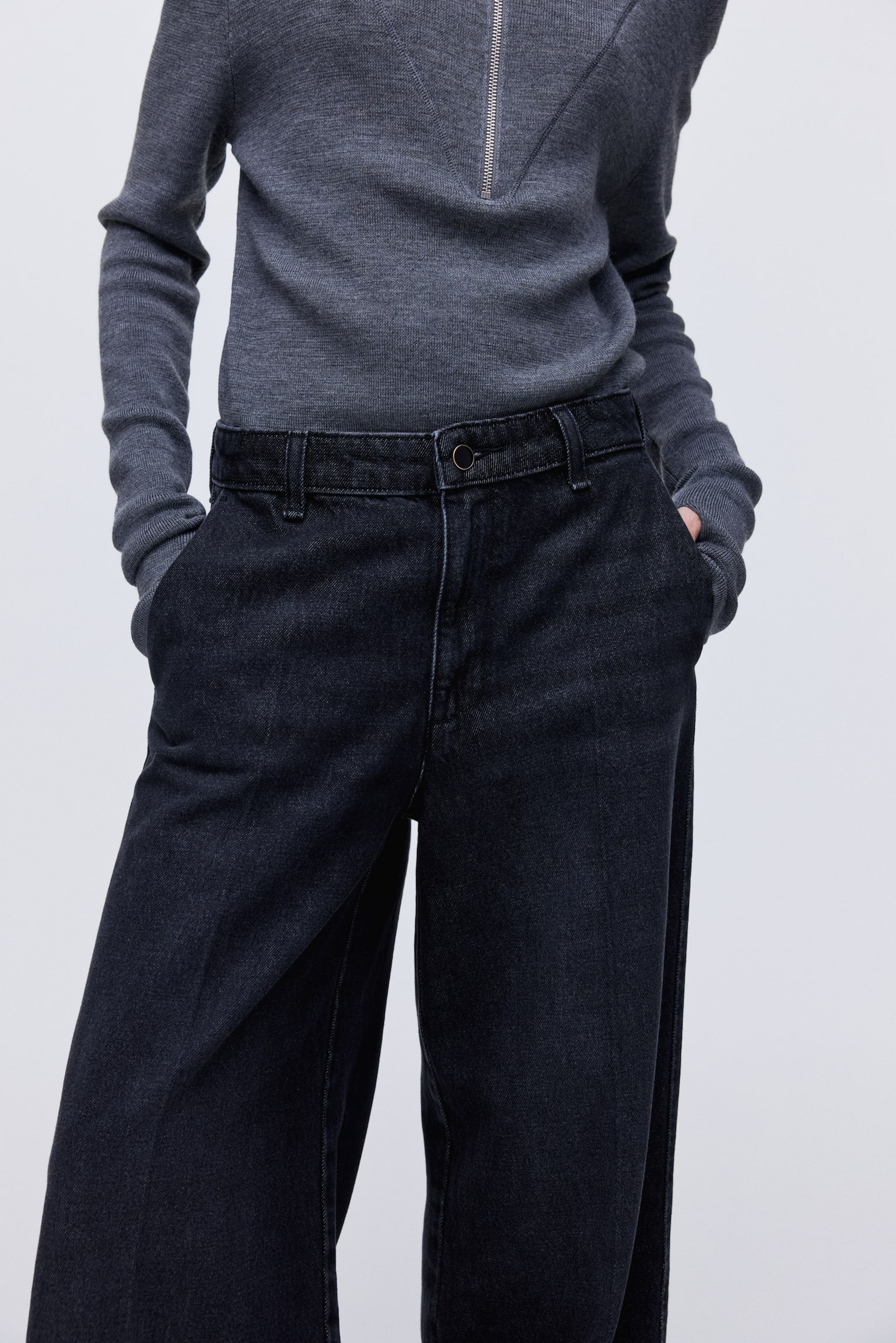 Super Wide High Jeans - Tvättad svart - 4