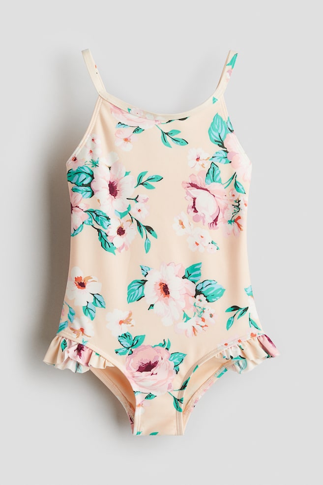 Printed Swimsuit - Light peach/floral/White/dotted/Dark brown/polka dot - 1