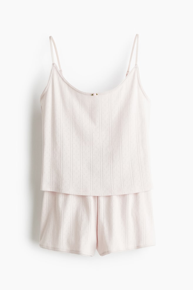 Cotton pointelle pyjamas - Pale pink/Dark brown - 1