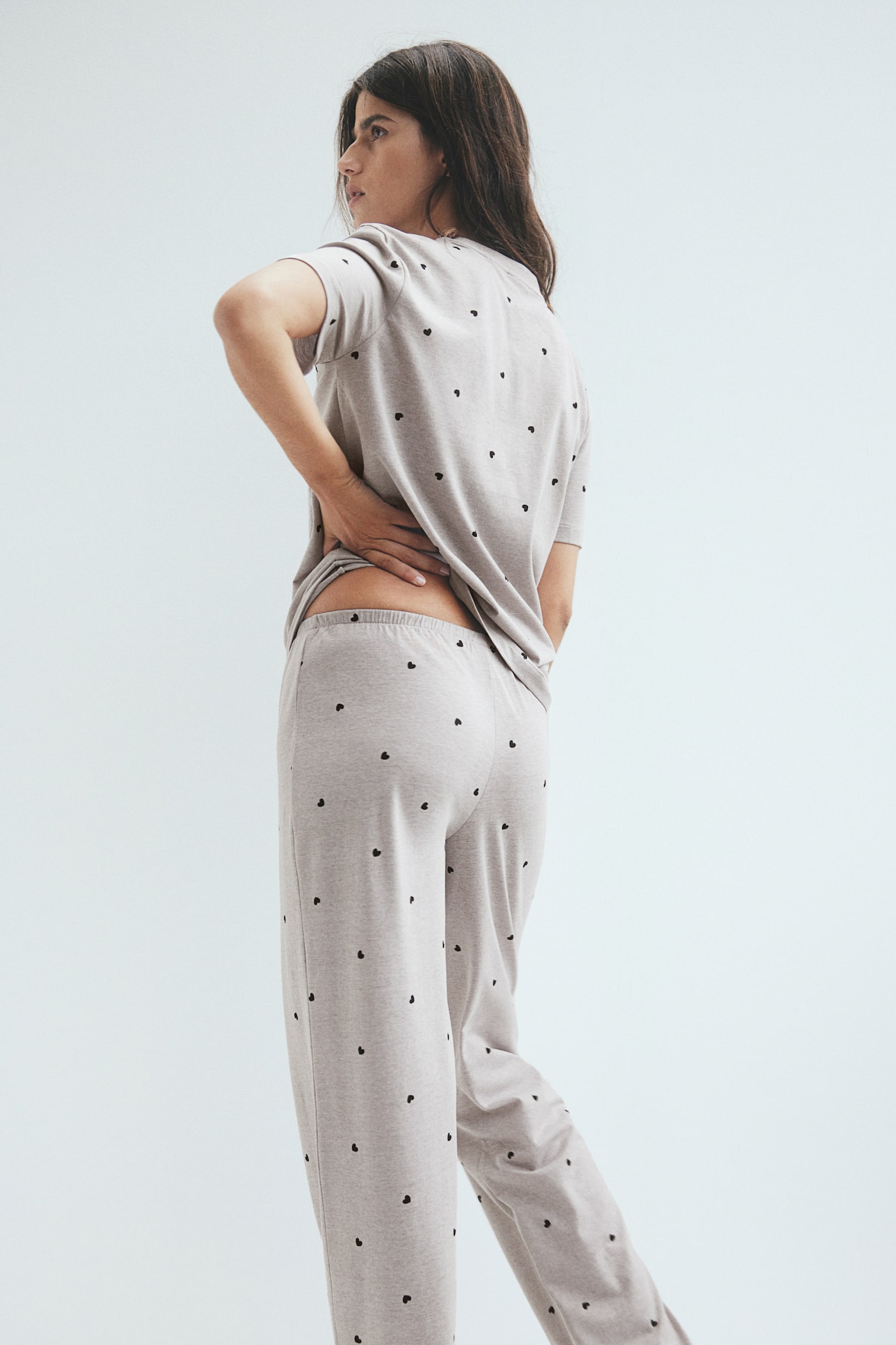 Pyjama top and bottoms - Light greige marl/Patterned/Grey-green/Black/Hearts/Light grey marl/Spotted - 5