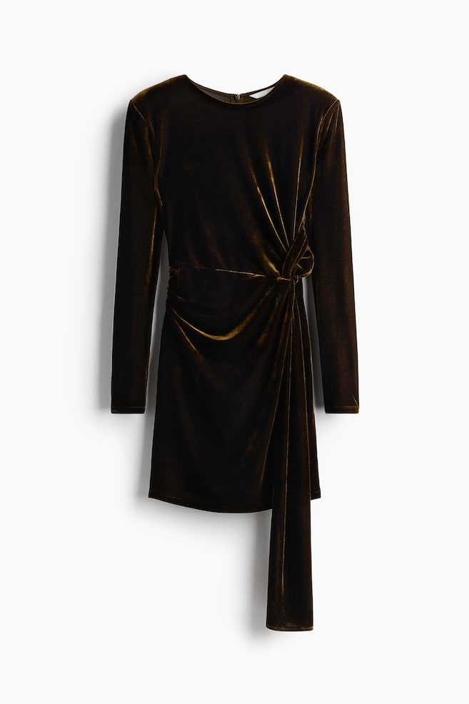 Draped velour dress - Dark golden olive - 1