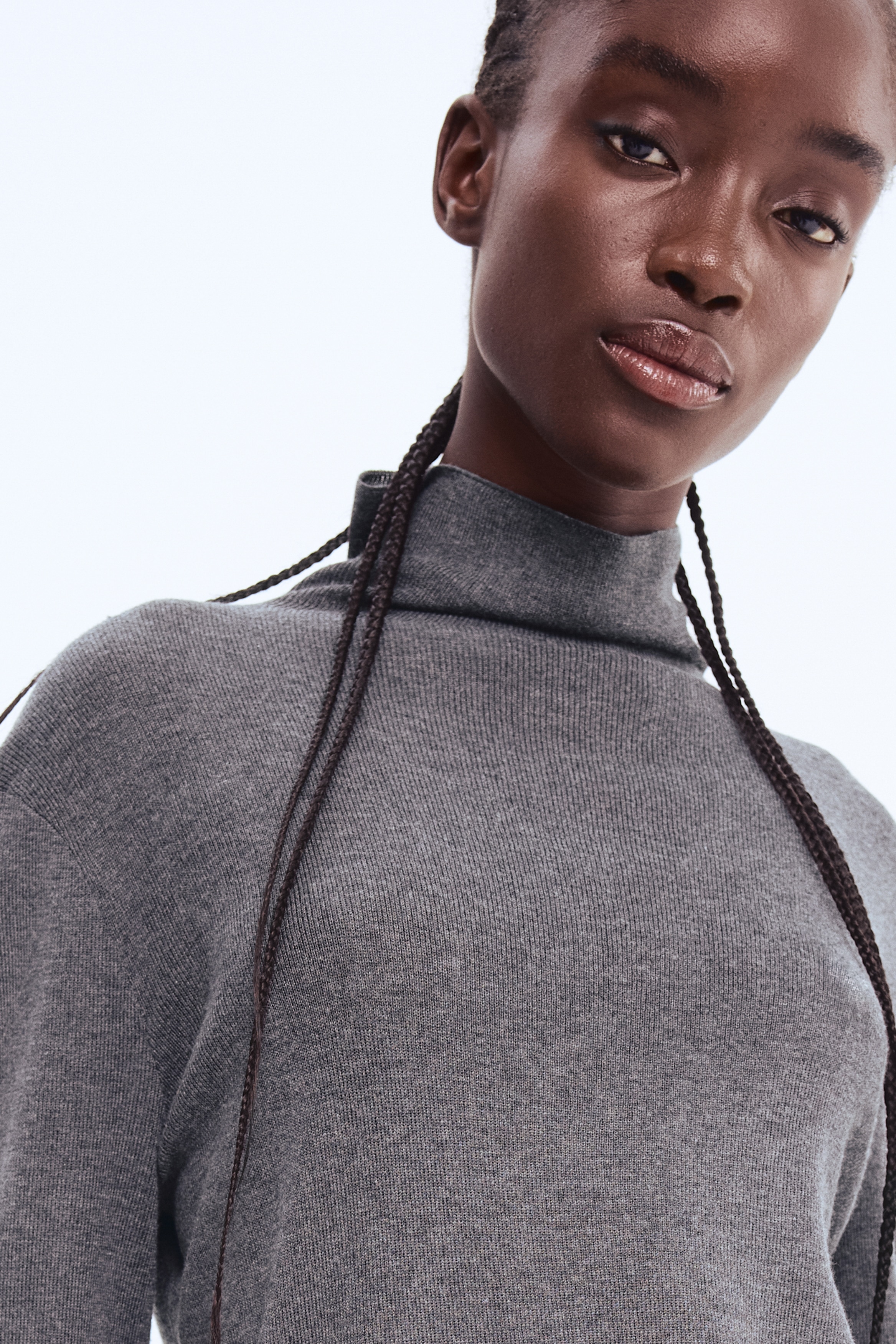 Women's Dark gray Fine-Knit Mock Turtleneck Top | H&M CA