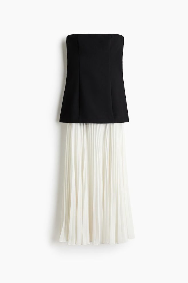 Pleated bandeau dress - Black/White - 1
