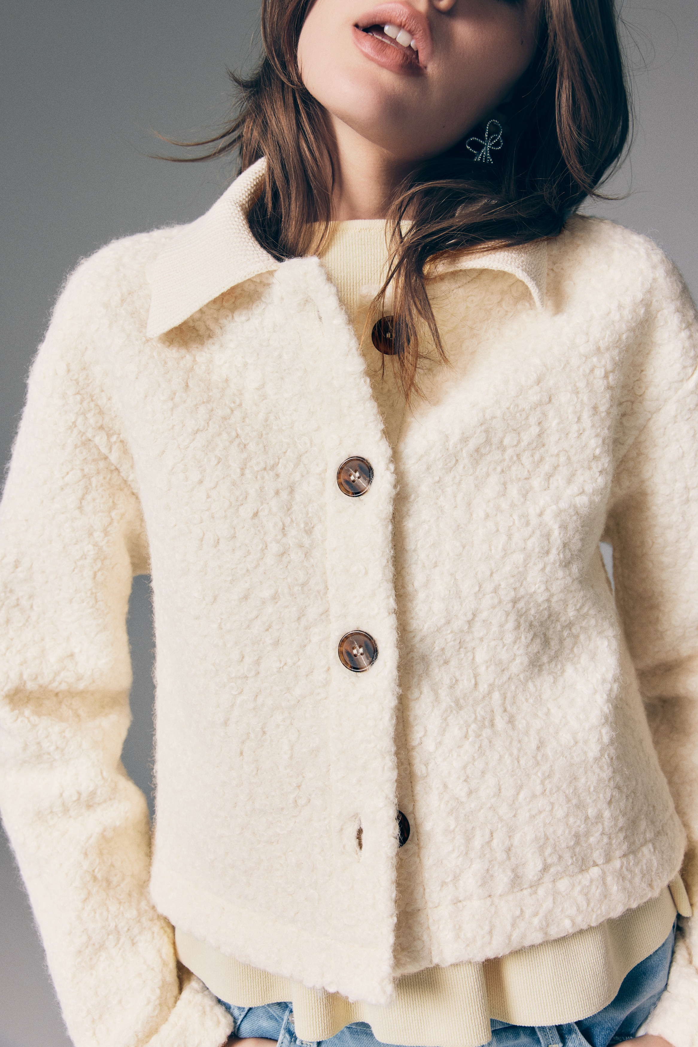 Cardigan in pelliccia di pile - Crema/Beige