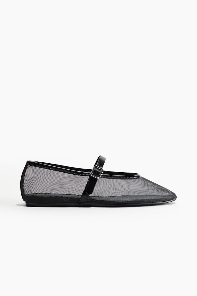 Mesh Mary Jane Flats - Black - 1