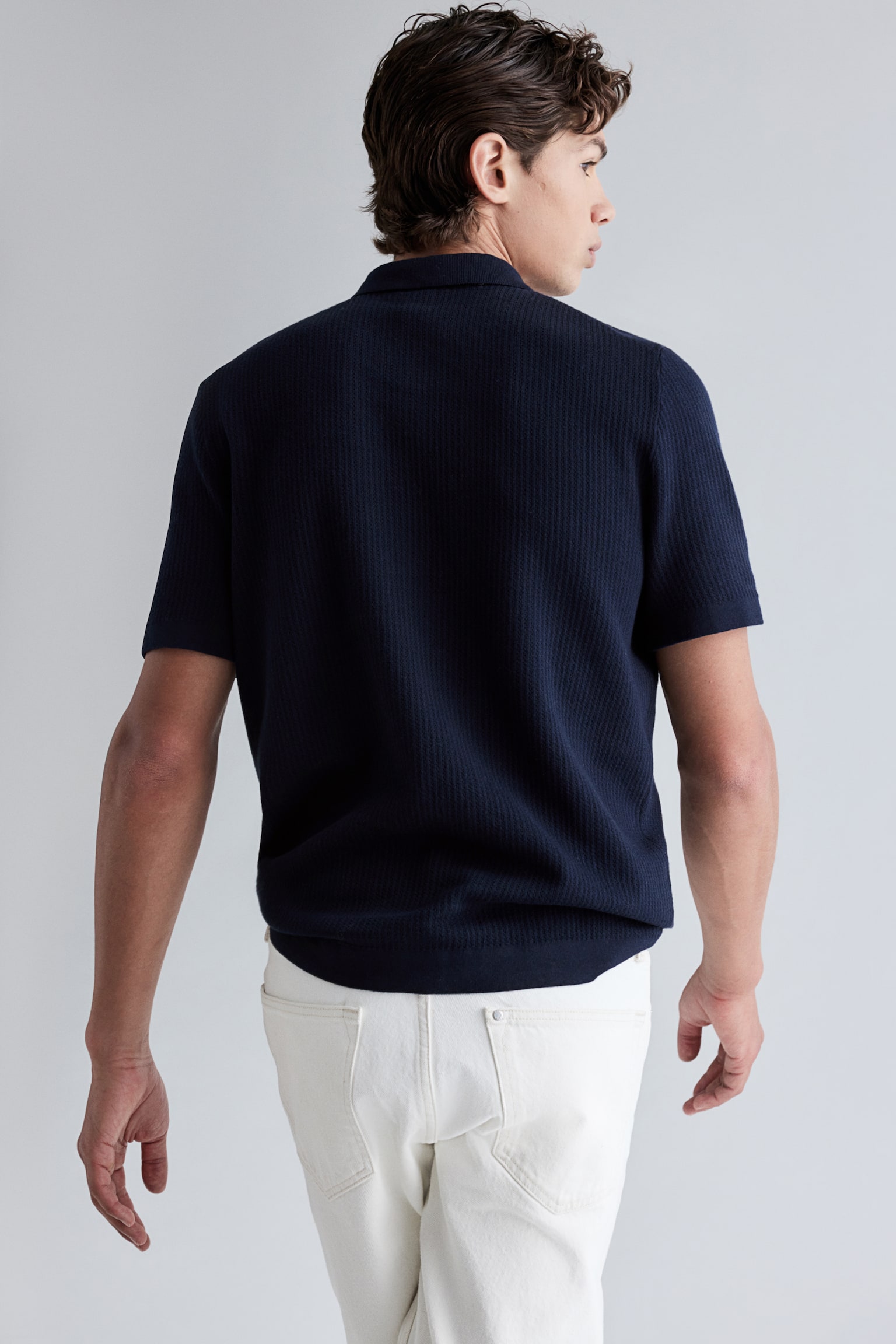 Slim Fit Textured Polo Shirt - Navy blue/Cream/Dark brown - 3