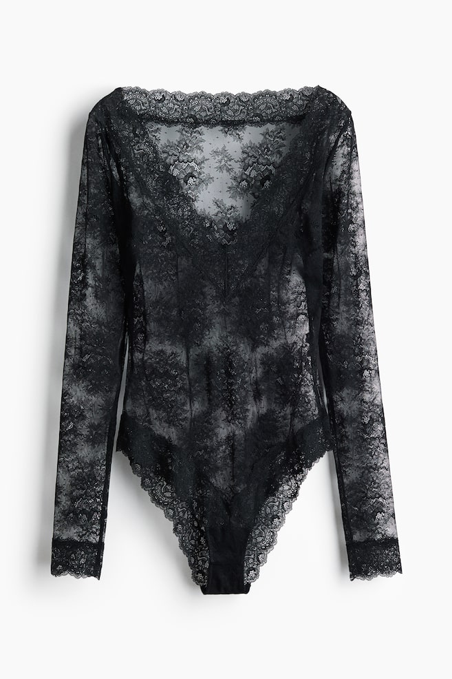 Long-sleeved lace body - Black - 1
