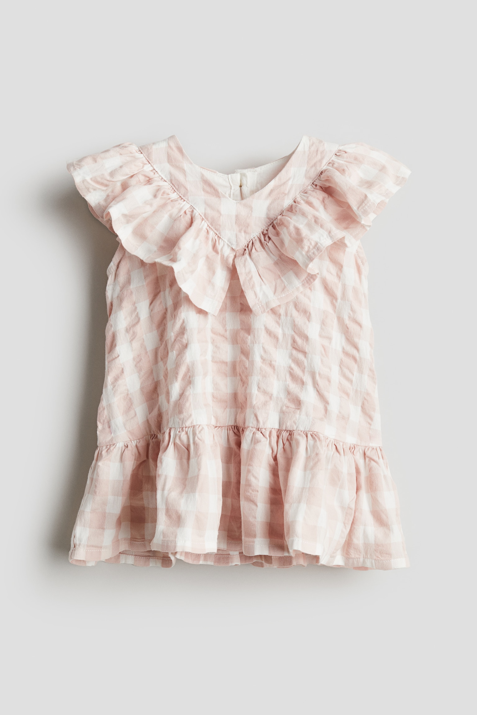 Frill-trimmed cotton dress - Light pink/Checked - 1