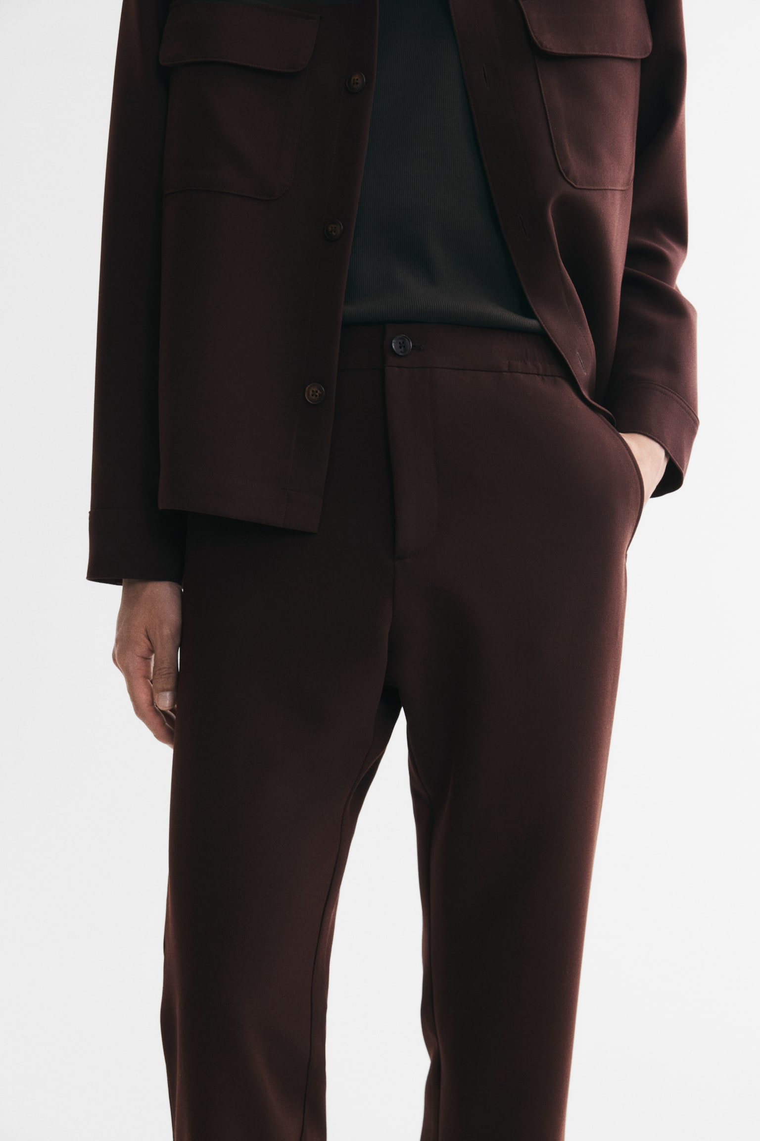 Мужские брюки H&M Regular-Fit Twill, цвет: Тёмный коричневый — фото 4