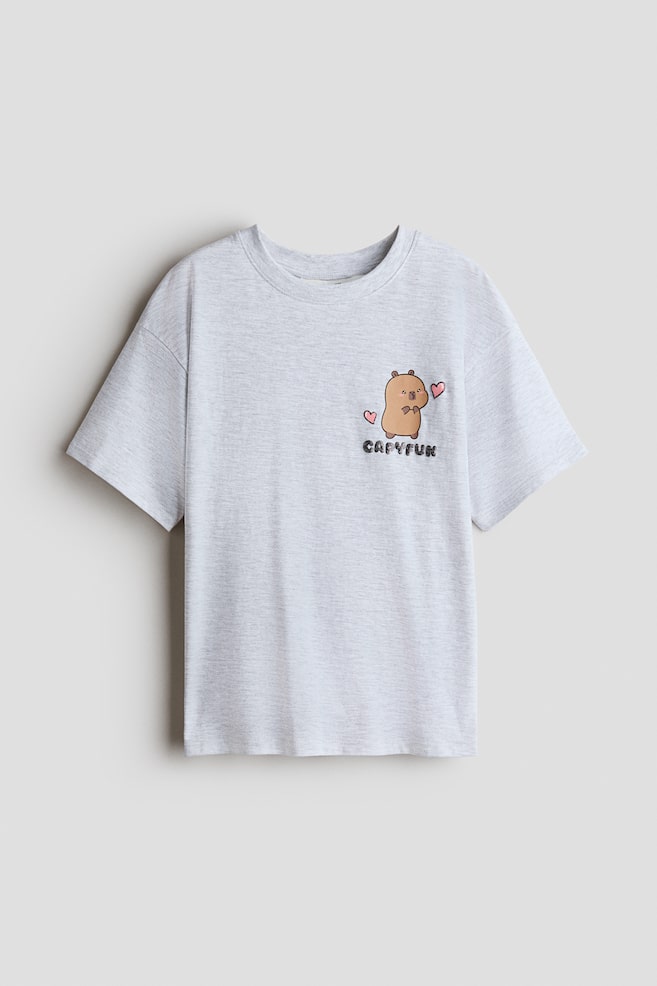 Cotton T-Shirt with Printed Motif - Light gray melange/CapyFun/Light dusty pink/Lilo & Stitch/Dark plum red/Snoopy/Dark gray/SmileyWorld® - 1