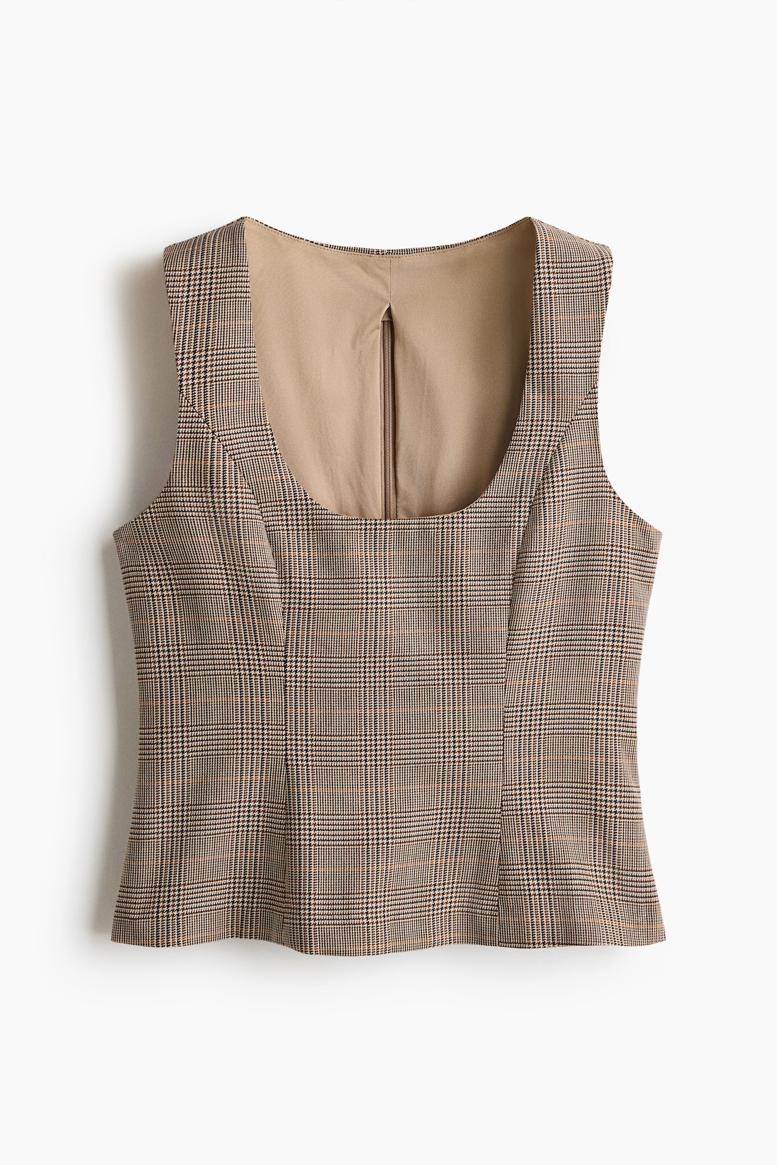 Tanktop i twill - Ljusbeige/Rutig