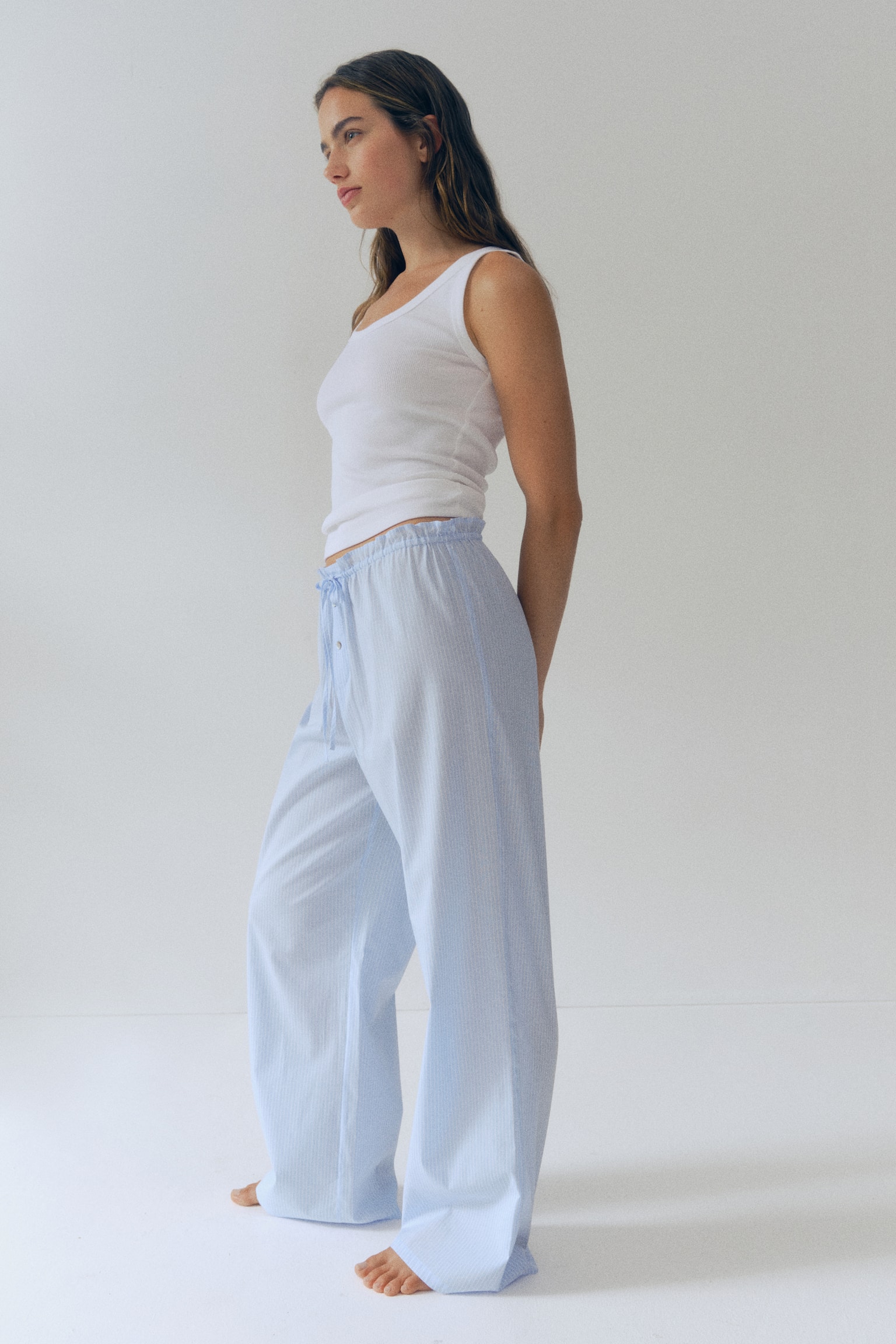 Пижамные брюки Poplin, хлопок — H&M, цвет: Светлый синий — фото 6