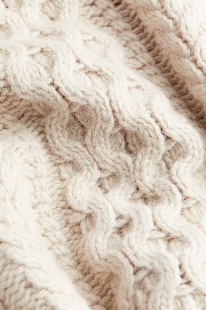 Pullover misto lana a trecce - Beige chiaro/Grigio mélange - 3