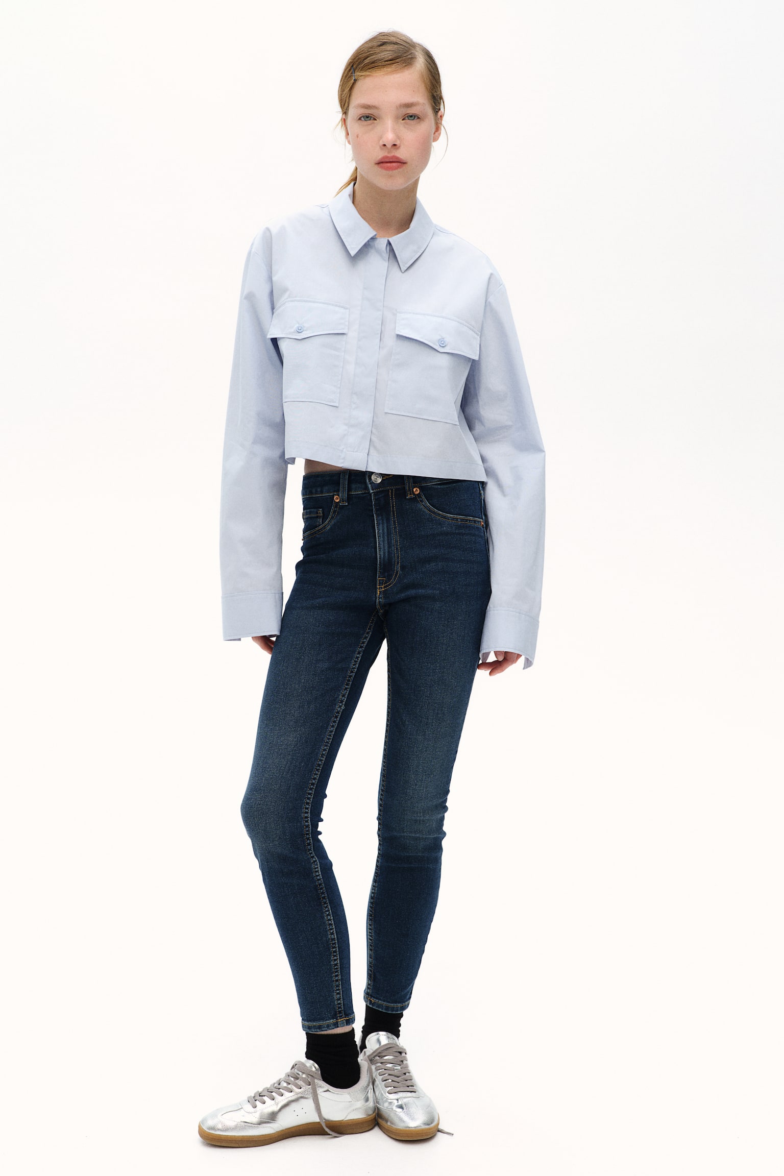 Cropped cargo shirt - Light blue/White/Black/Dark beige - 1