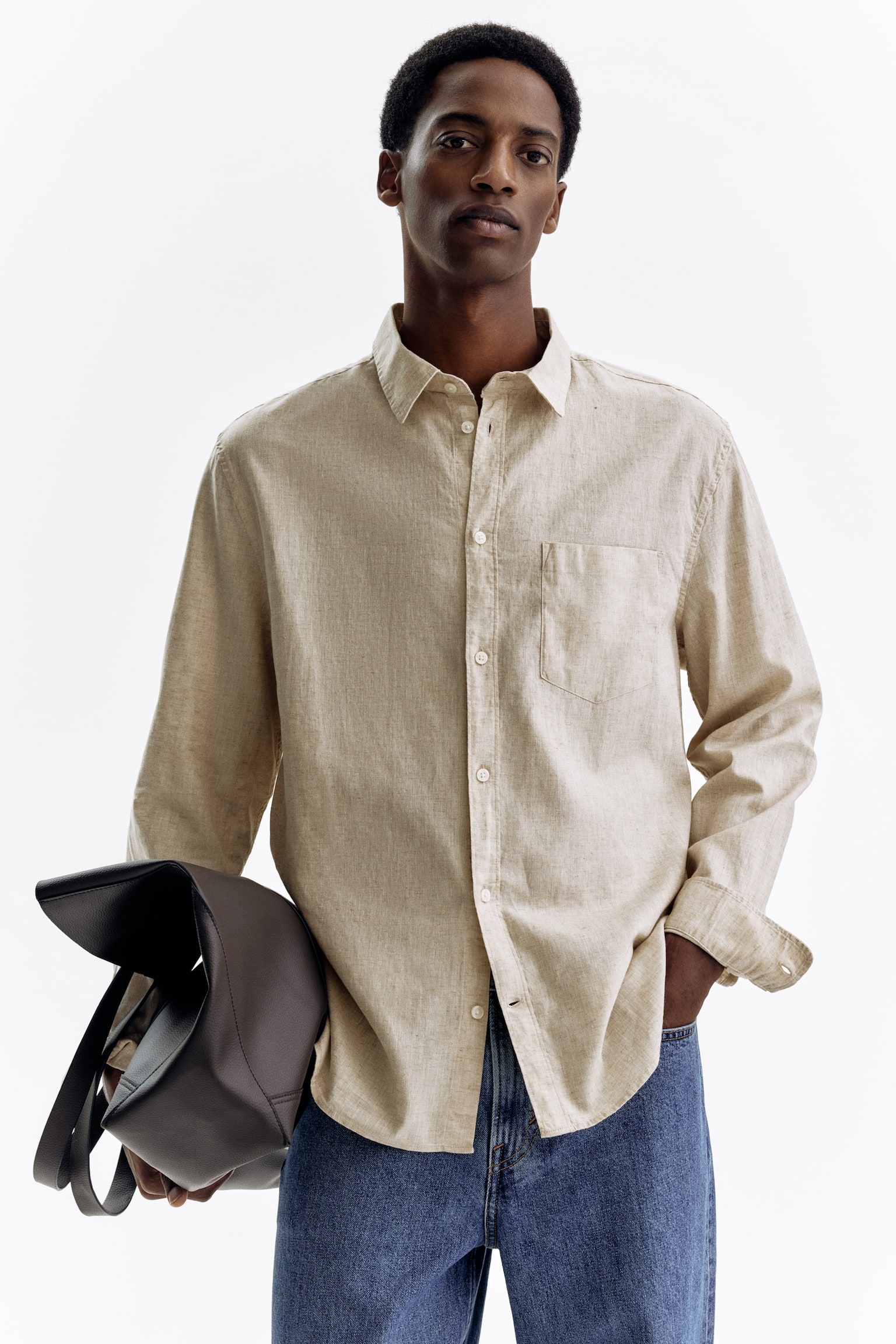 Regular Fit Linen-blend shirt - Light beige/Light blue/Black/White - 7