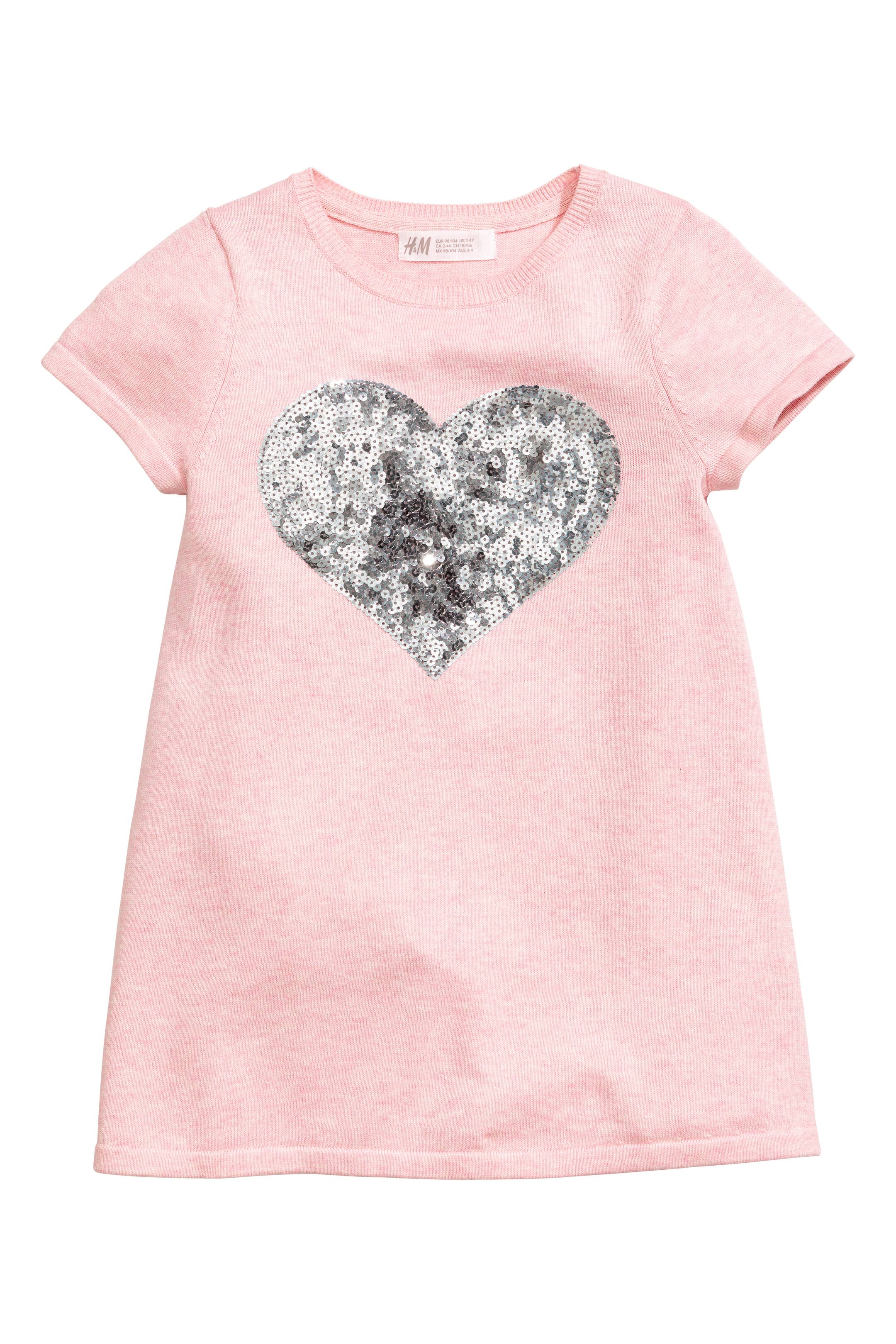 View larger image: Fine-knit dress - Light pink/Heart - Kids | H&M GB 1