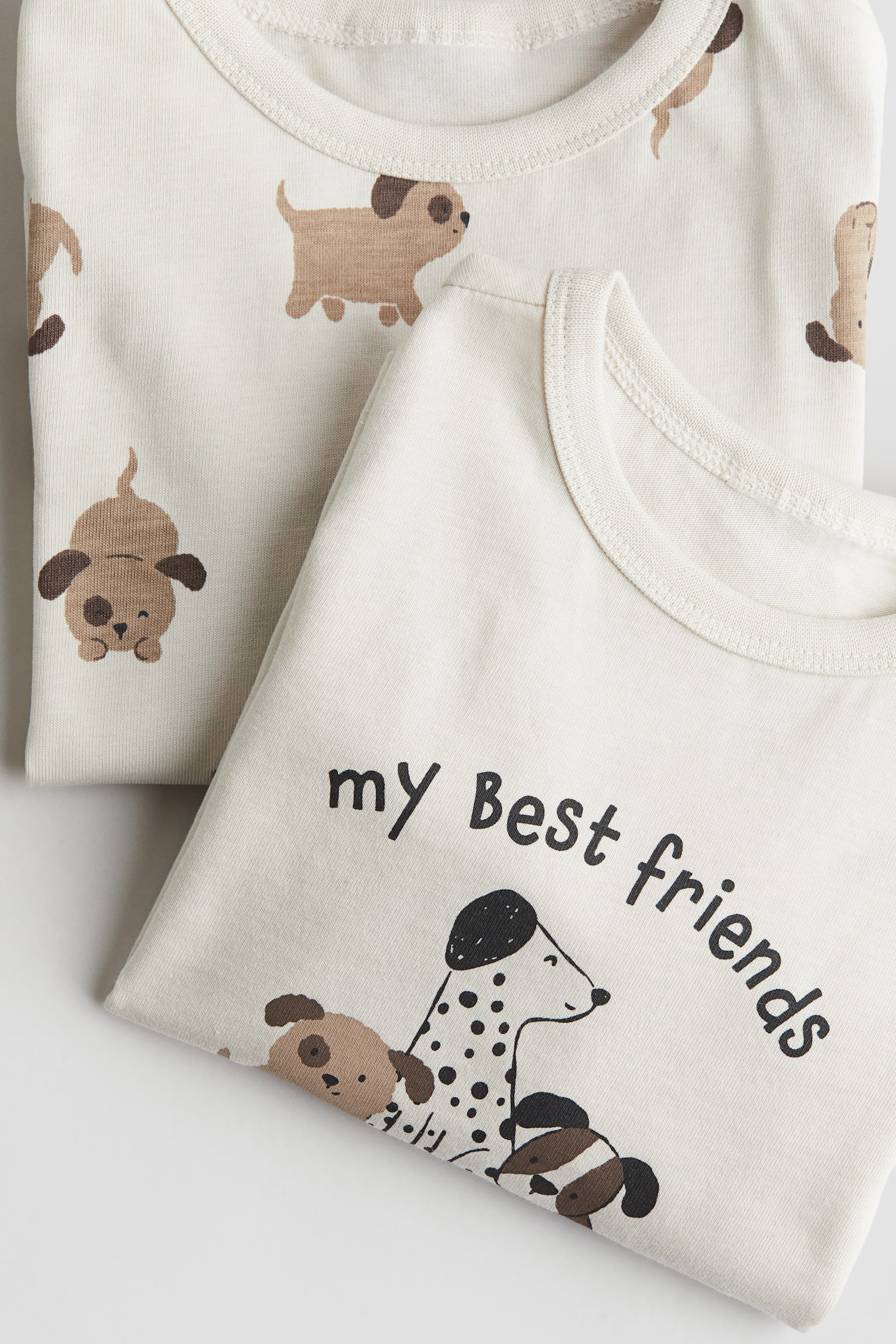 2-pack printed cotton pyjamas - Dark grey/Dogs/Light dusty green/Animals/White/Deer fawns/Light beige/Patterned - 2