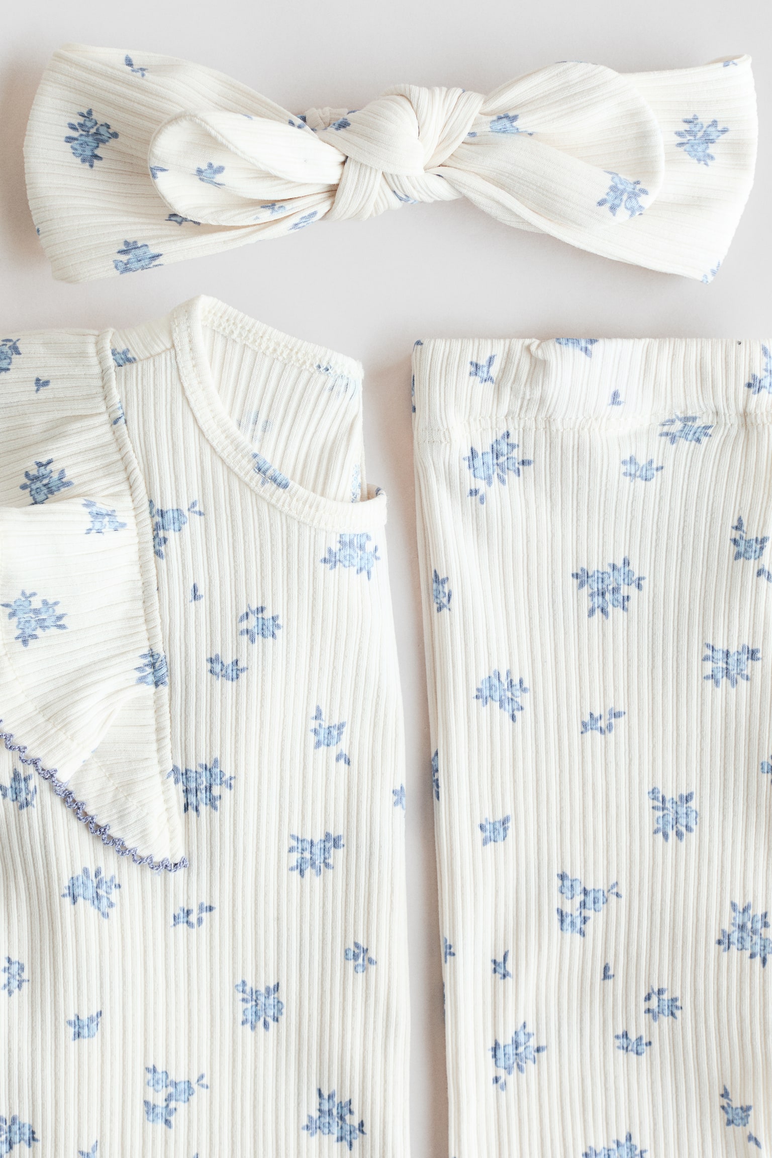 Ensemble imprimé 3 pièces en coton - Blanc/fleuri/Blanc/fraises/Rose clair/cerises - 2
