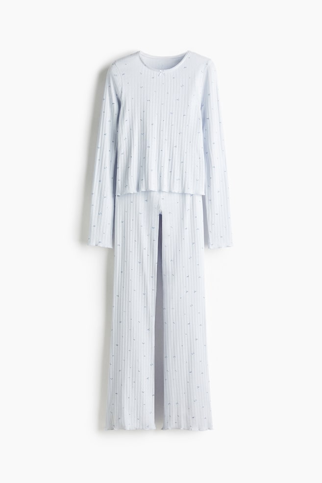 Pointelle jersey pyjamas - Light blue/Floral - 1