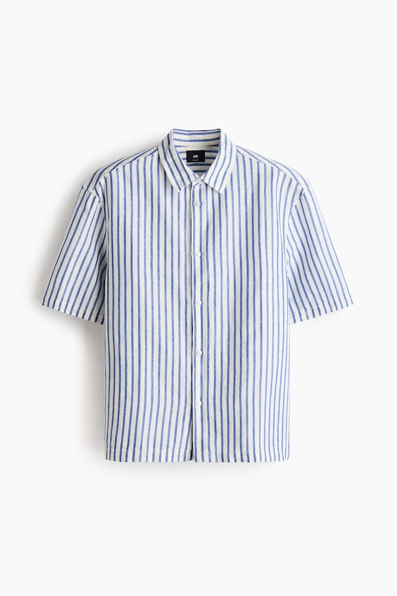 Мужские рубашки H&M Relaxed-Fit Short-Sleeved Linen-Blend Shirt