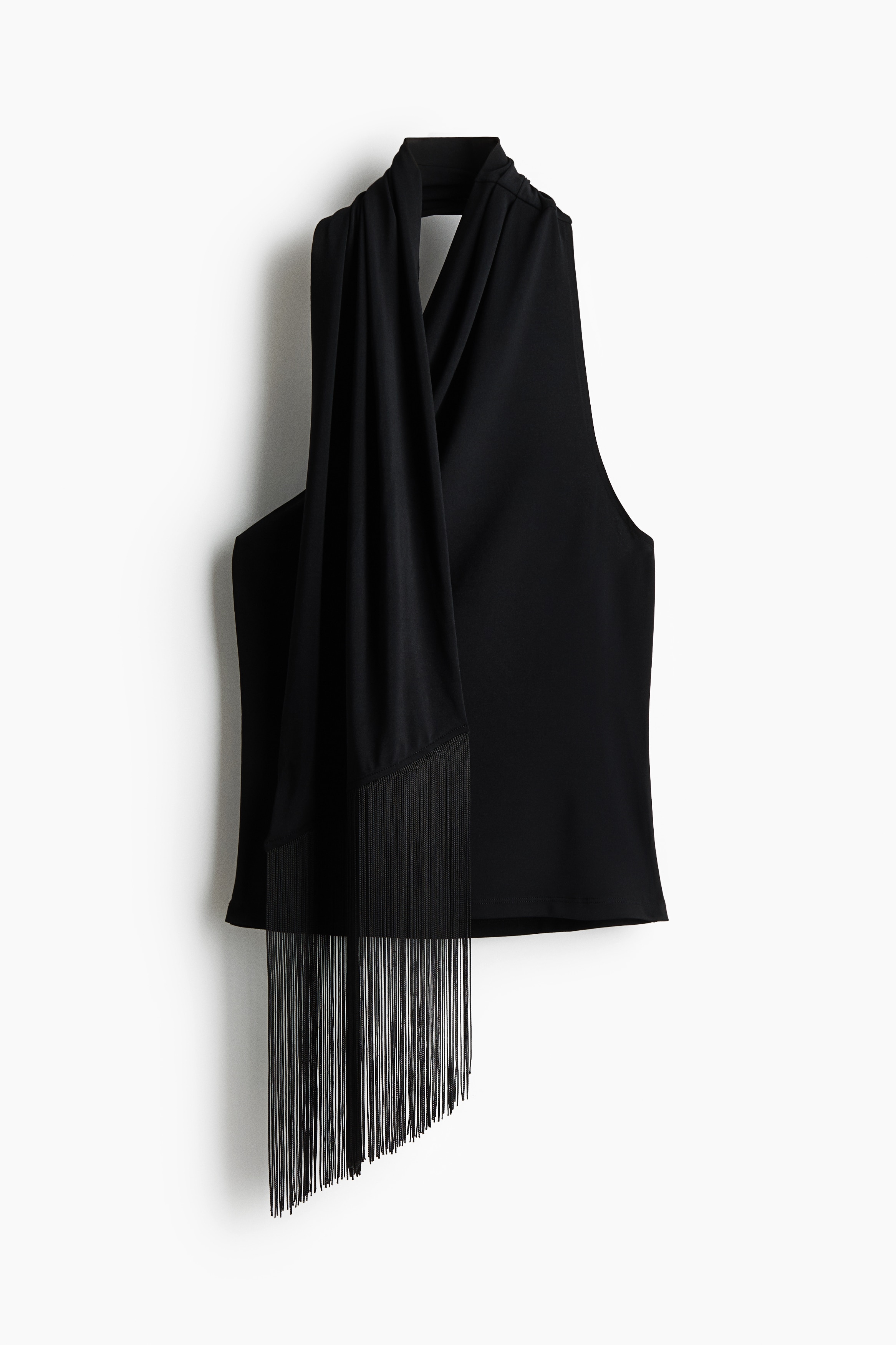 One-shouldertop met sjaalkraag - Zwart