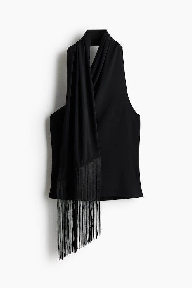 Scarf-collar one-shoulder top - Black - 1