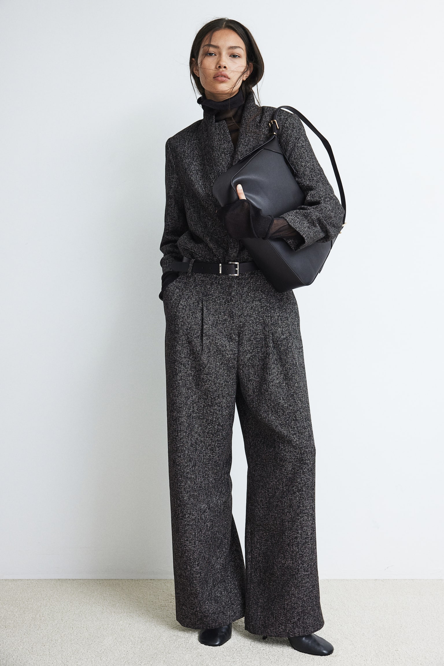 Wide trousers - Black marl/Black/Grey marl/Grey/Herringbone-patterned/Greige/Dark grey/Dark greige/Khaki green - 1