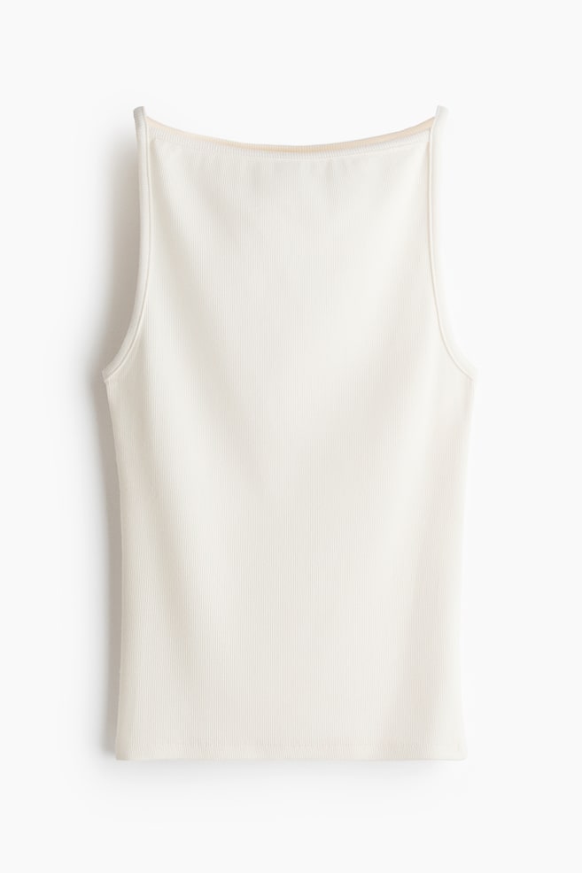 Ribbed Tank Top - Cream/Brown/Dusty turquoise - 1