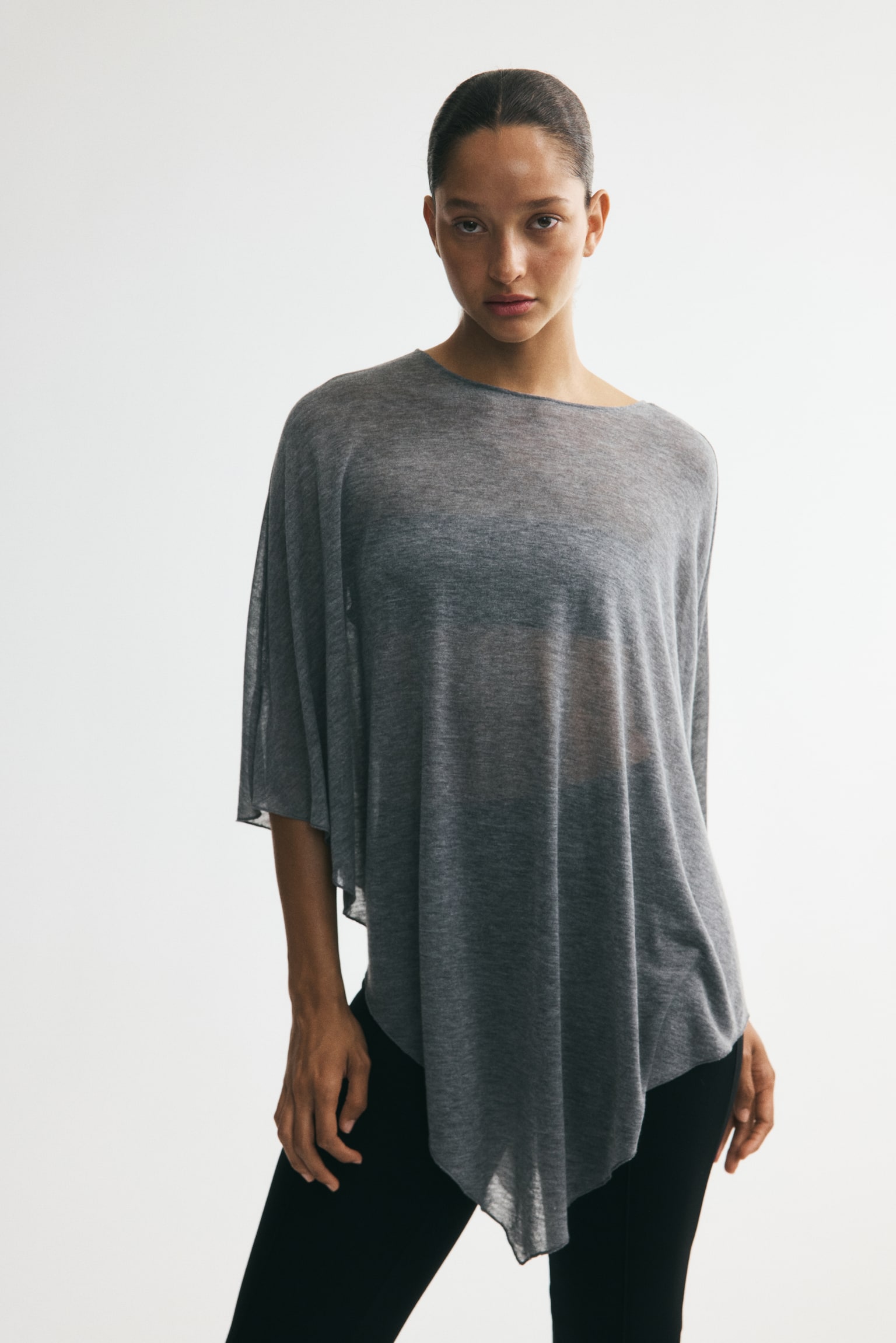 Camisola estilo capa assimétrica - Cinzento mesclado - 1