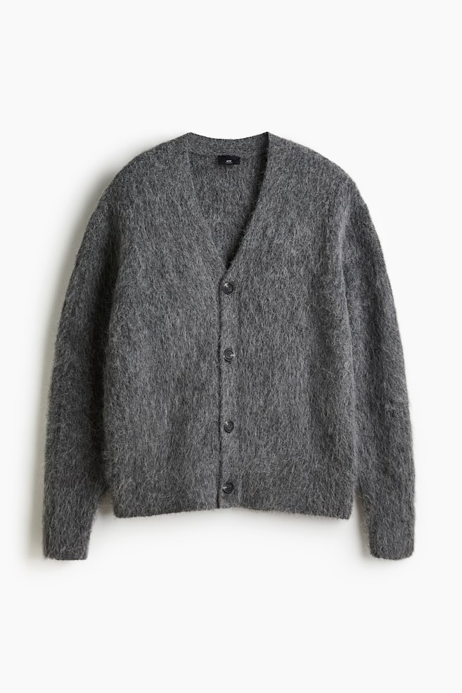 Loose Fit Alpaca Blend Cardigan - Dark grey/Cream - 1