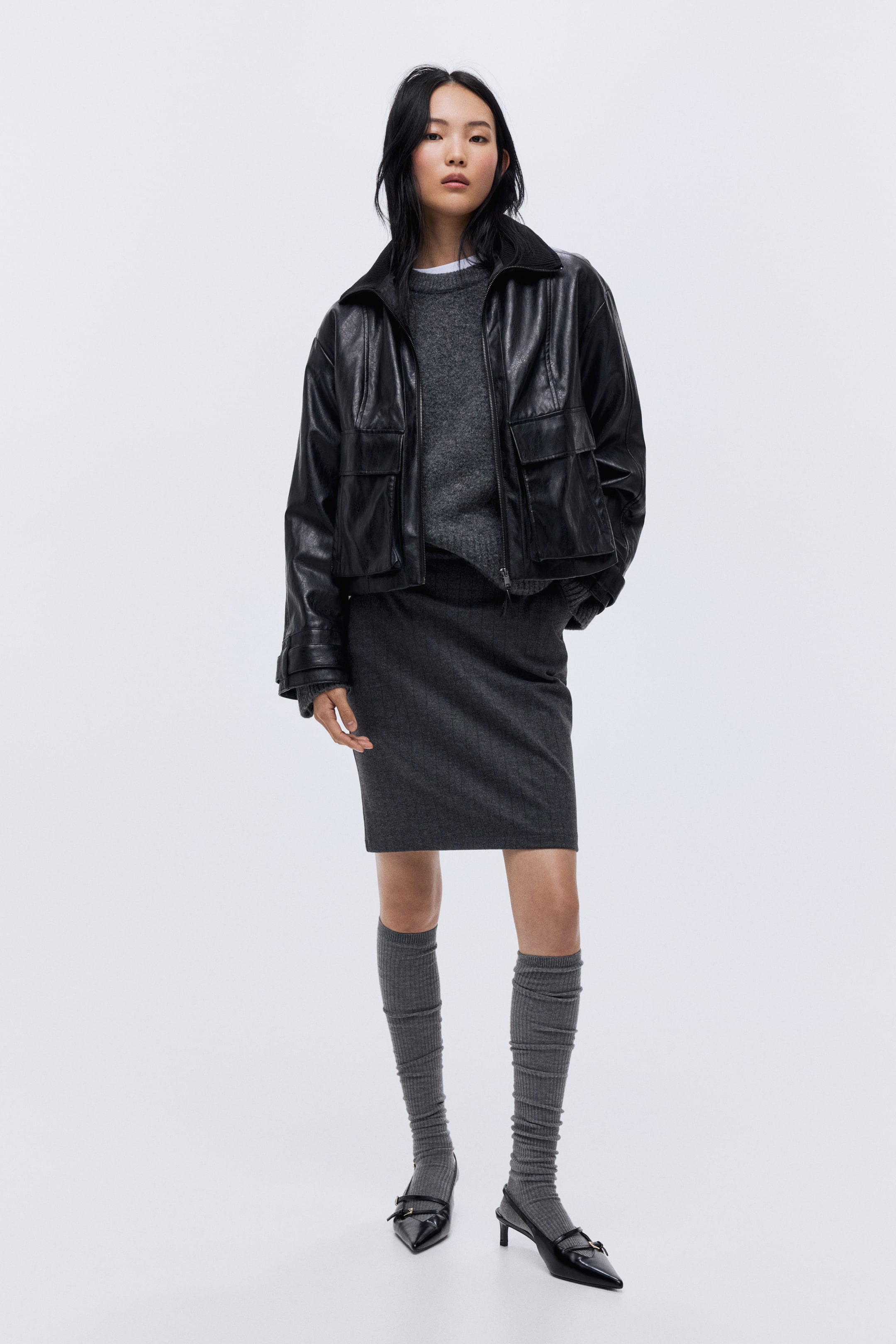 Преглед на по-голямо изображение: Пола тип молив от трико - Сив меланж/Райета - ЖЕНИ | H&M BG 1