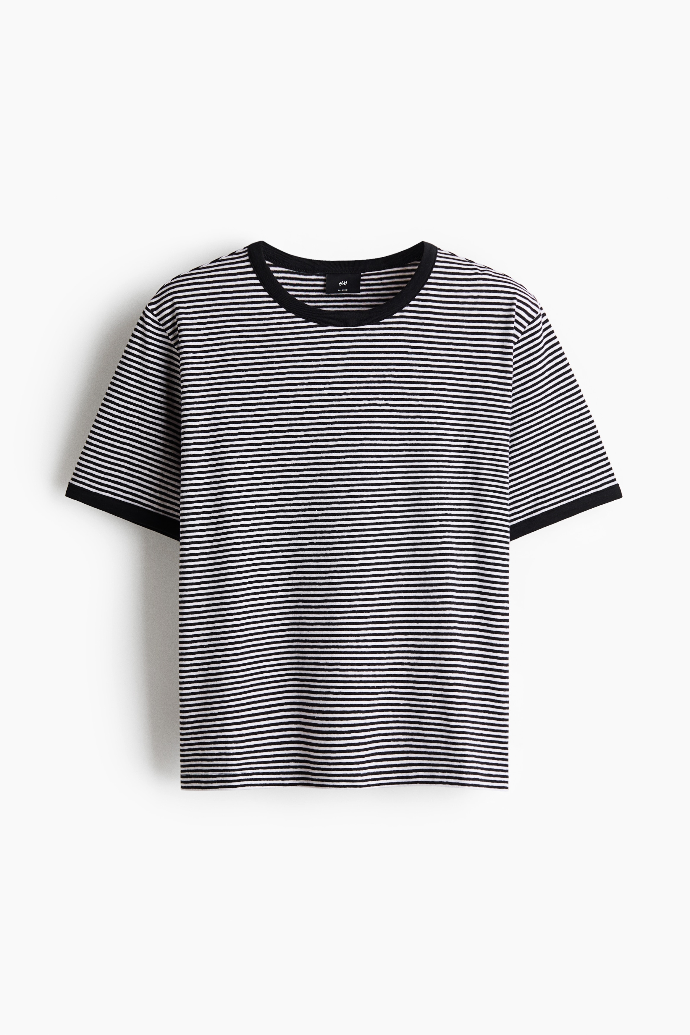 T-shirt i hørblanding Relaxed Fit - Sort/Stribet/Creme/Stribet