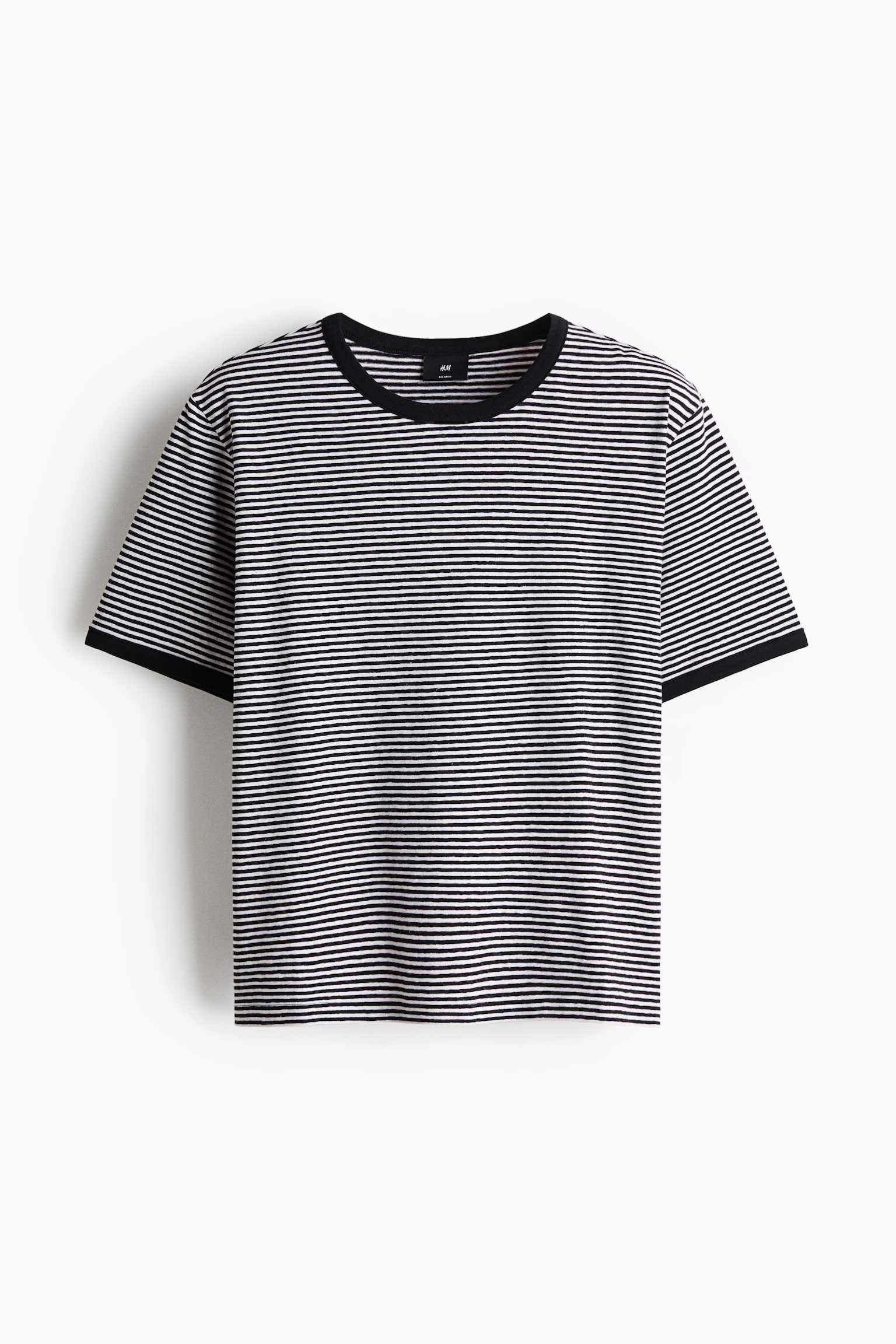Tričko z lněné směsi Relaxed Fit - Černá/proužky/Krémová/proužky - 1